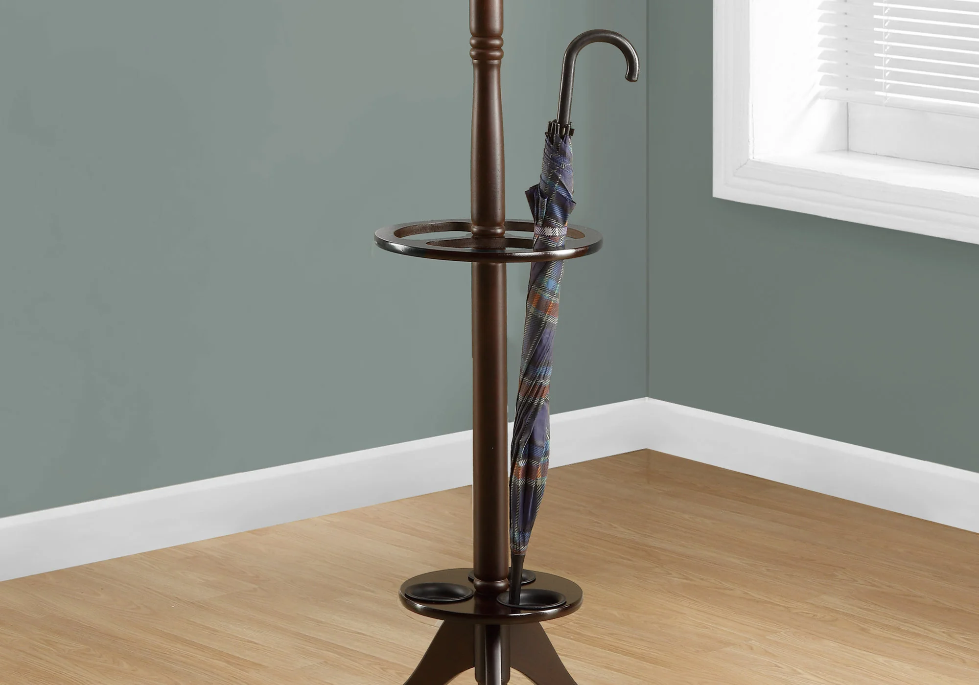 Cherry Wood Coat Rack with  Umbrella Holder By Homeroots - Image 2