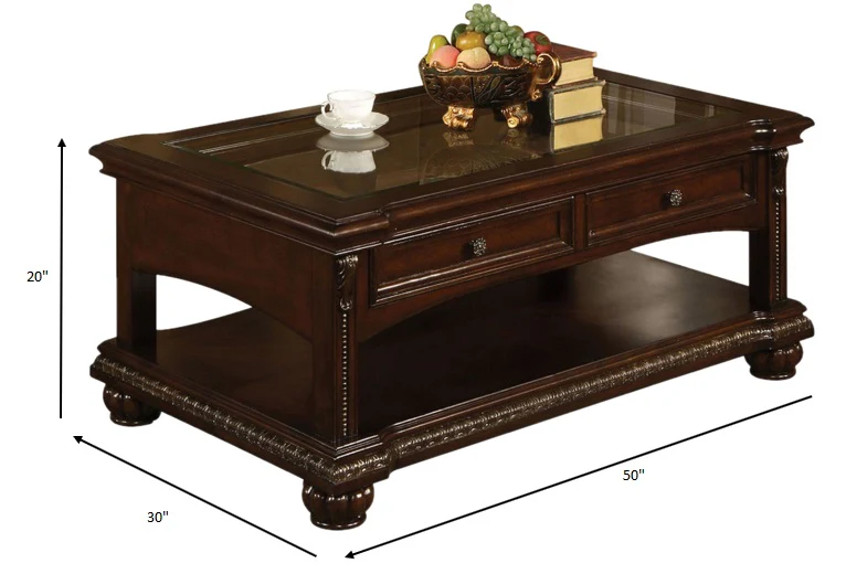 Cherry Wood Glass Veneer Coffee Table By Homeroots - Image 4