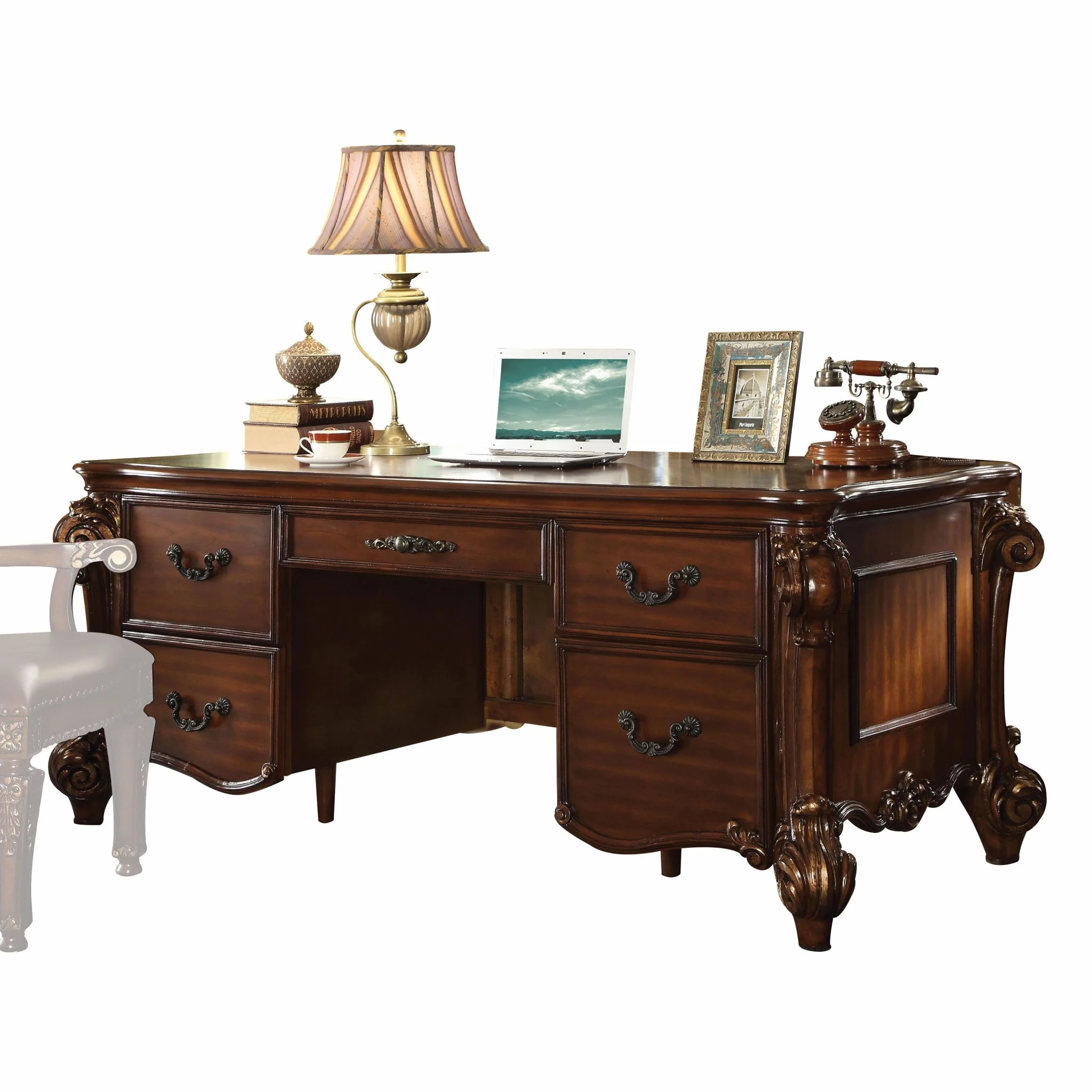 Cherry Wood Poly Resin Eecutive Desk By Homeroots - Image 2