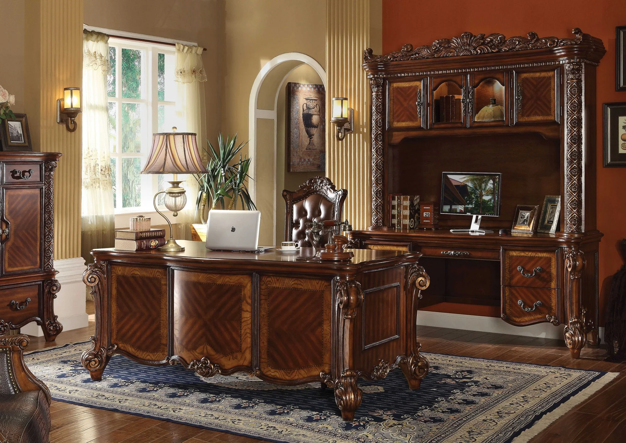 Cherry Wood Poly Resin Eecutive Desk By Homeroots - Image 3