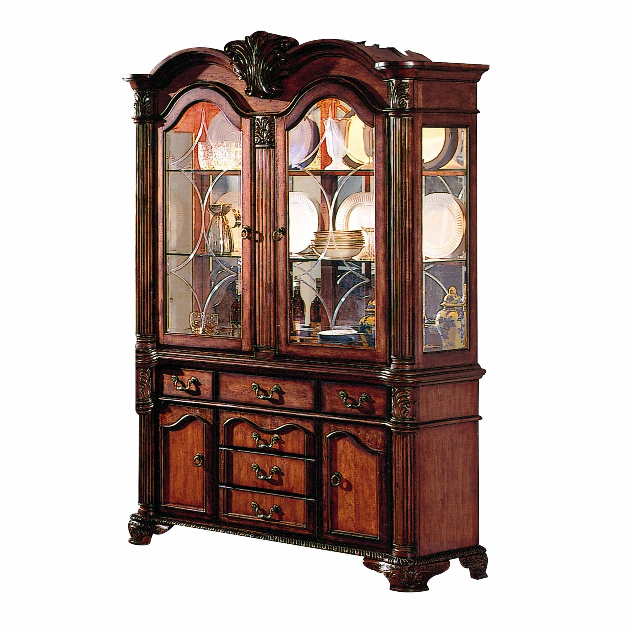 Cherry Wood Poly Resin Glass Mirror Hutch Buffet By Homeroots - Image 2