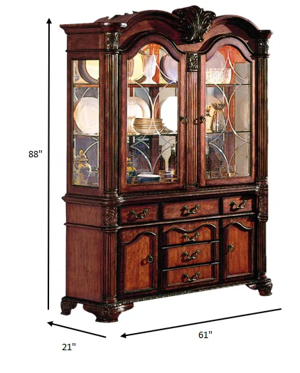 Cherry Wood Poly Resin Glass Mirror Hutch Buffet By Homeroots - Image 3