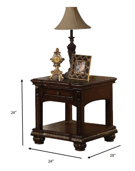 Cherry Wood Veneer End Table By Homeroots - Image 3