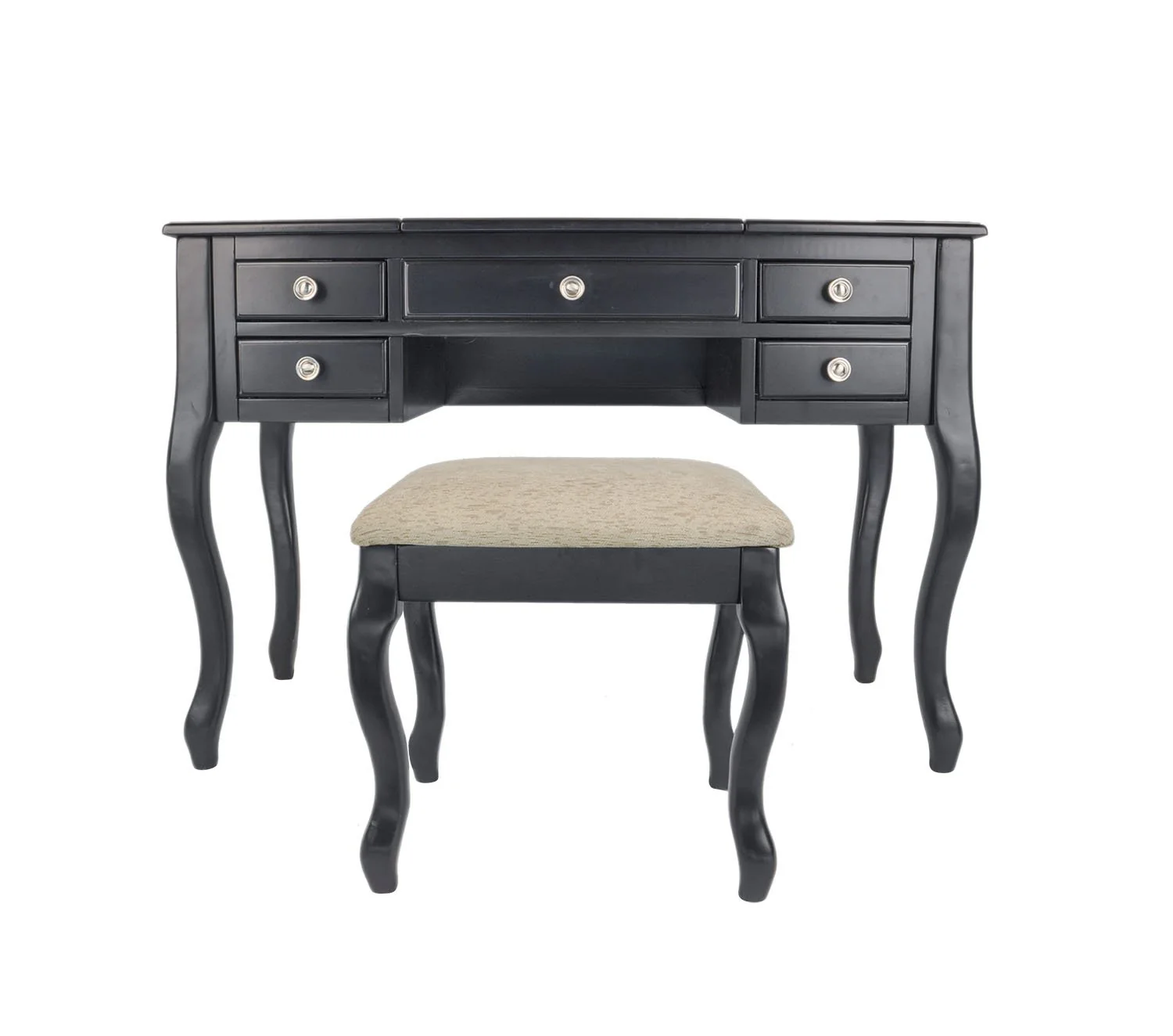 Cherub Vanity Set Featuring Stool And Mirror Black By Benzara - Image 6