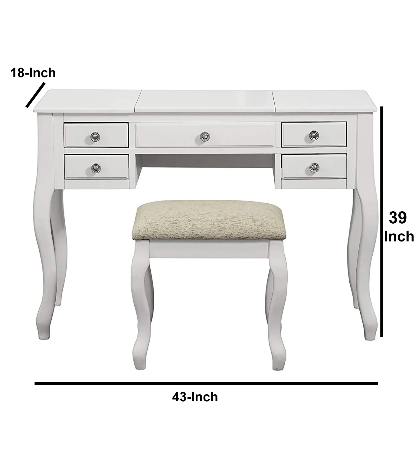 Cherub Vanity Set Featuring Stool And Mirror White By Benzara - Image 3