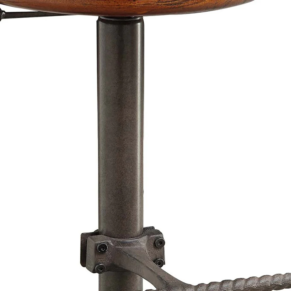 Chestnut And Gray Steel Swivel Backless Adjustable Height Bar Chair By Homeroots - Image 3