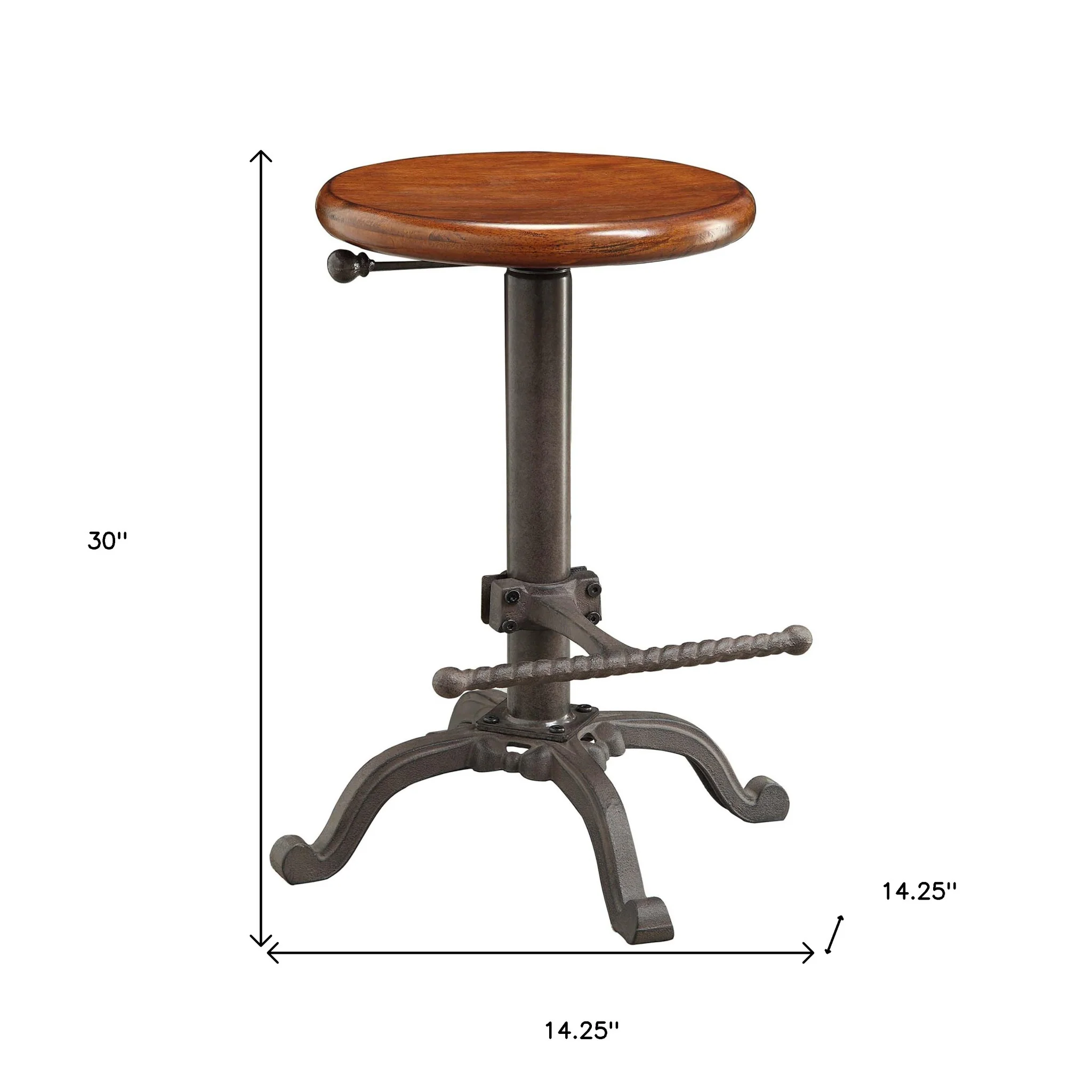 Chestnut And Gray Steel Swivel Backless Adjustable Height Bar Chair By Homeroots - Image 4