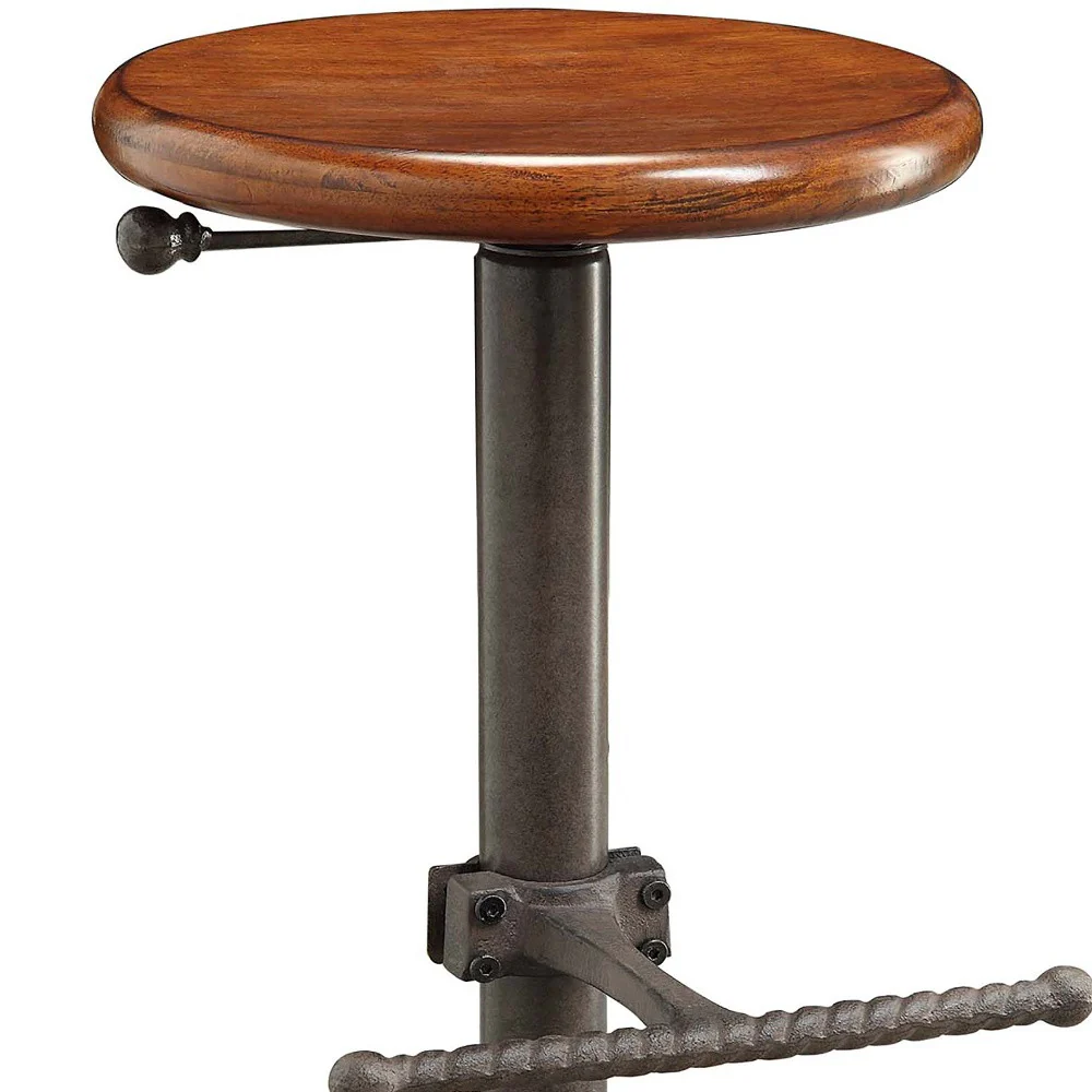 Chestnut And Gray Steel Swivel Backless Adjustable Height Bar Chair By Homeroots - Image 5