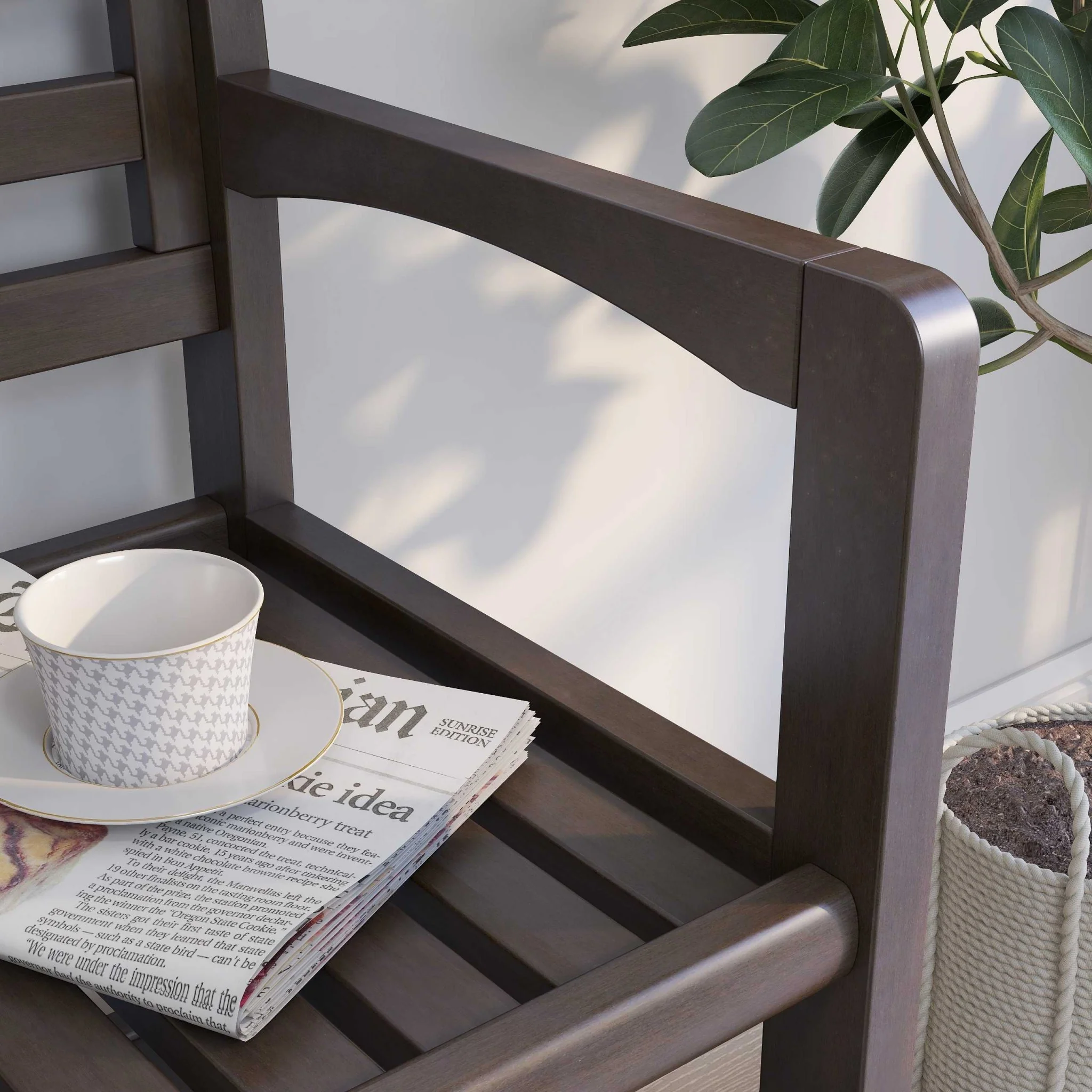 Chestnut Finish Solid Wood Slat Bench with High Back and Shelf By Homeroots - Image 18