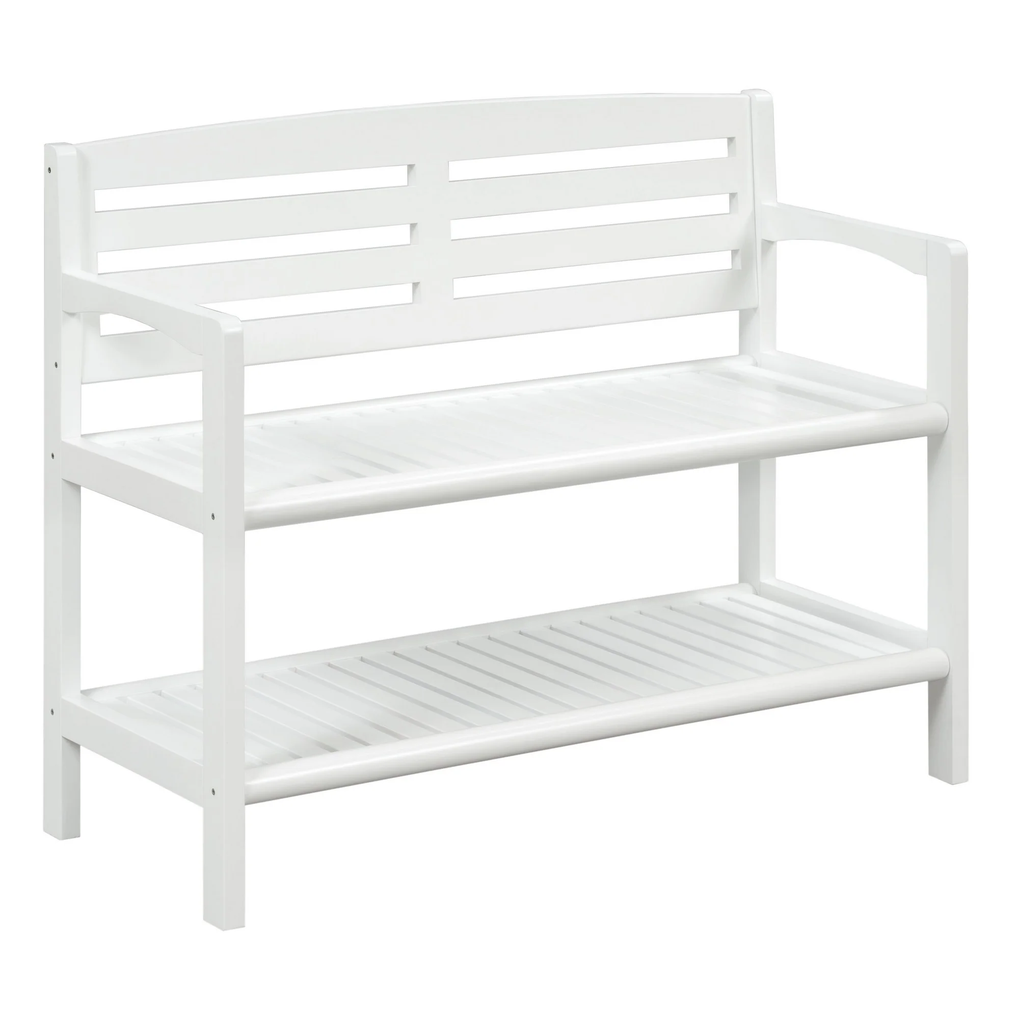 Chestnut Finish Solid Wood Slat Bench with High Back and Shelf By Homeroots - Image 7