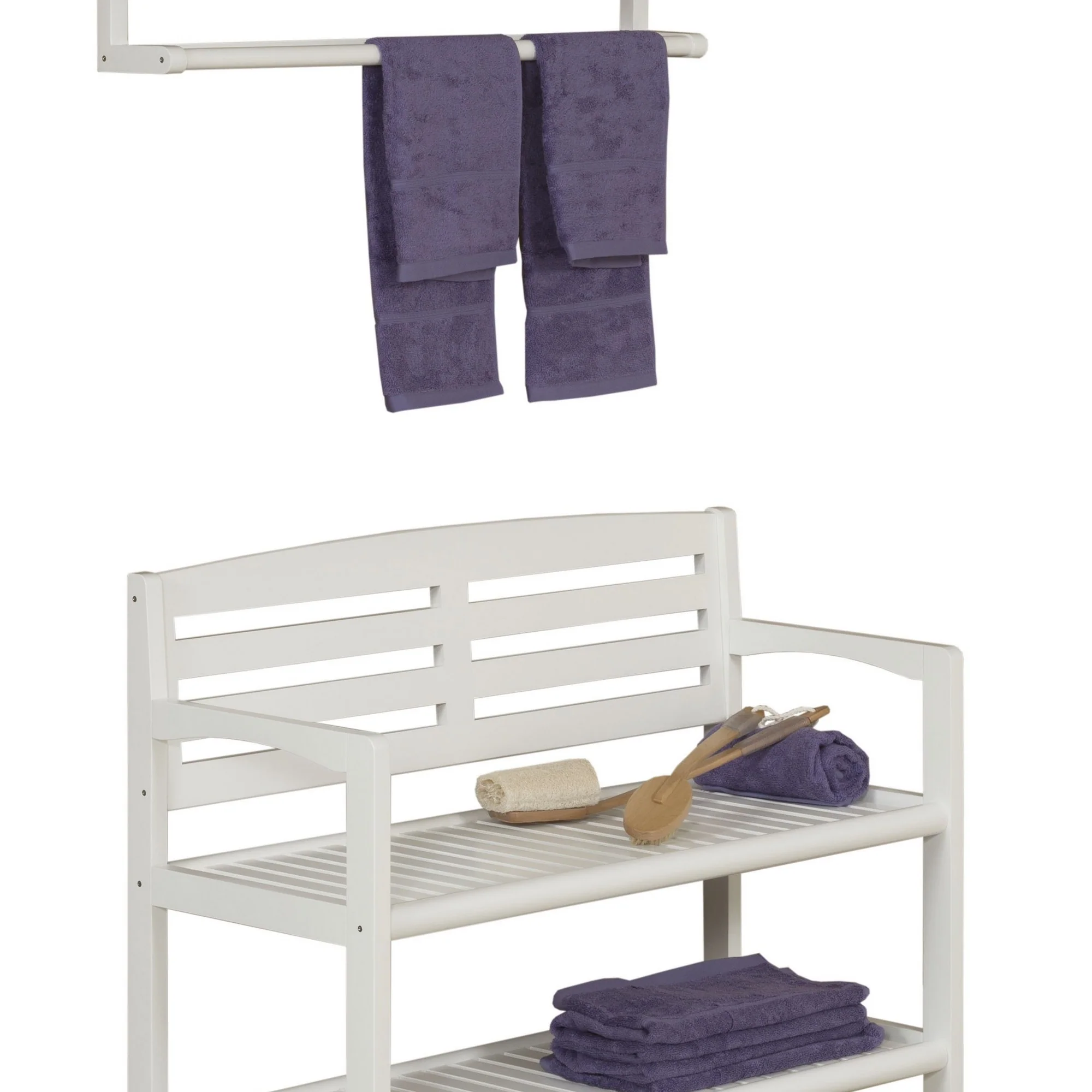 Chestnut Finish Solid Wood Slat Bench with High Back and Shelf By Homeroots - Image 9