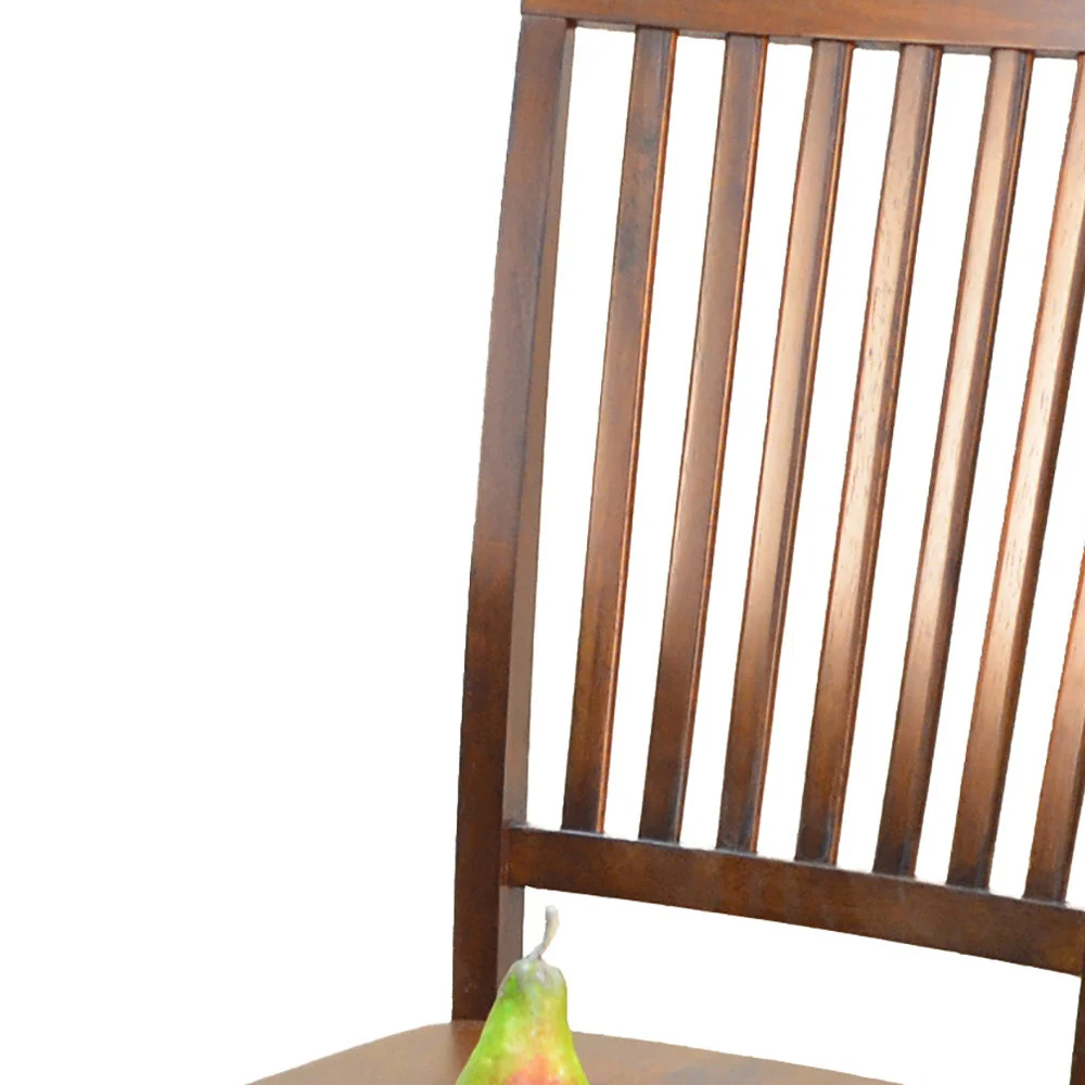Chestnut Wood Slat Back Dining Side Chair By Homeroots - Image 3