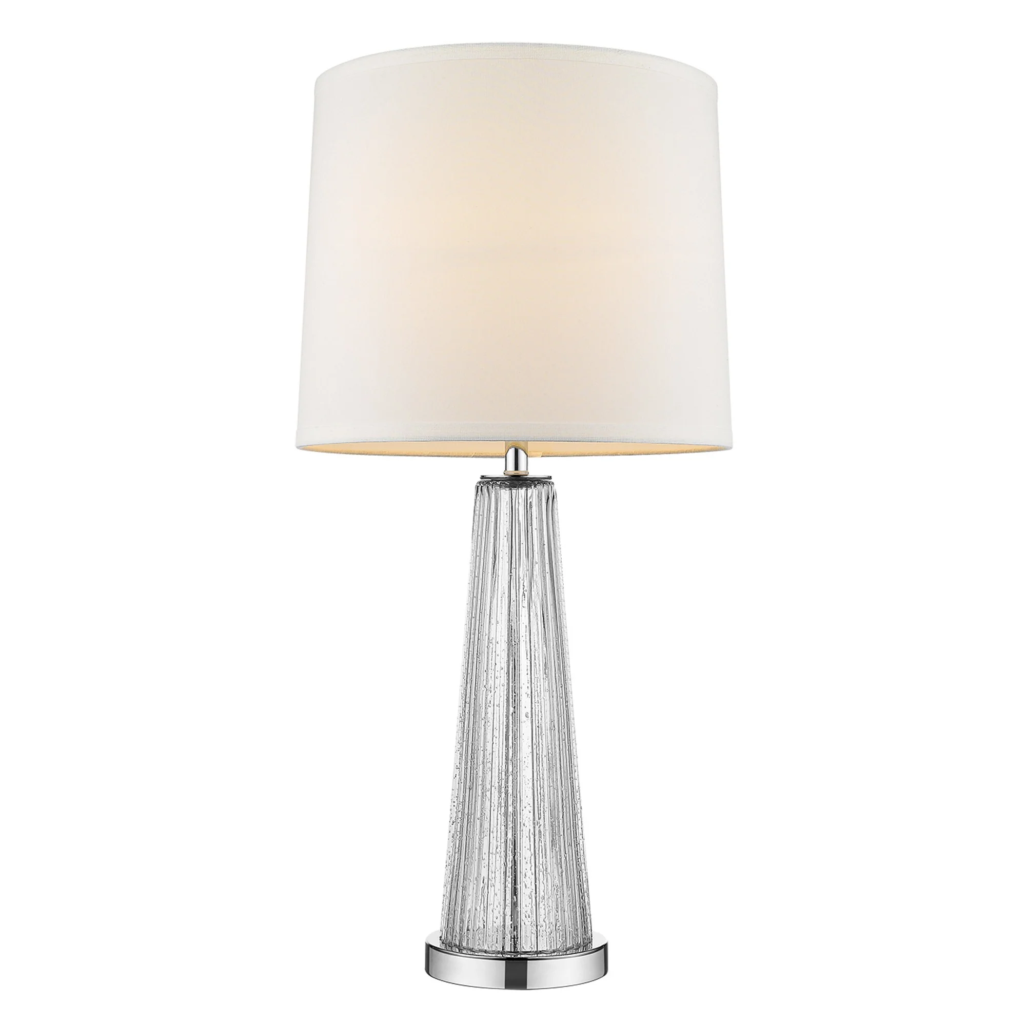 Chiara 1-Light Clear Glass And Polished Chrome Table Lamp With Off White Shantung Shade By Homeroots - Image 2