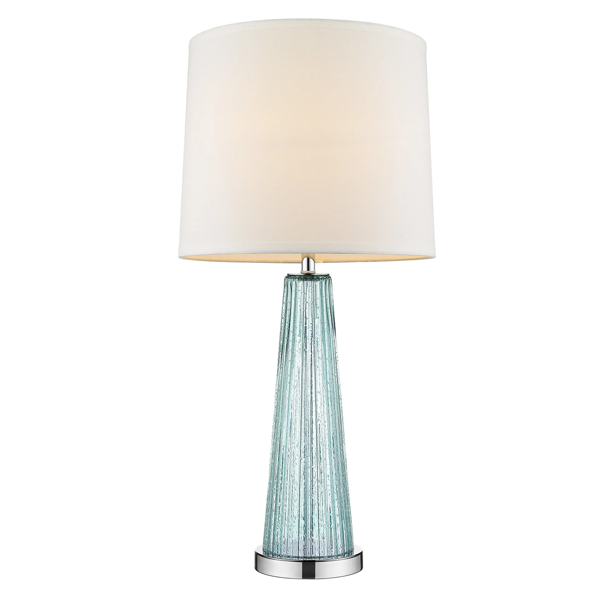Chiara 1-Light Seafoam Glass And Polished Chrome Table Lamp With Off White Shantung Shade By Homeroots - Image 2