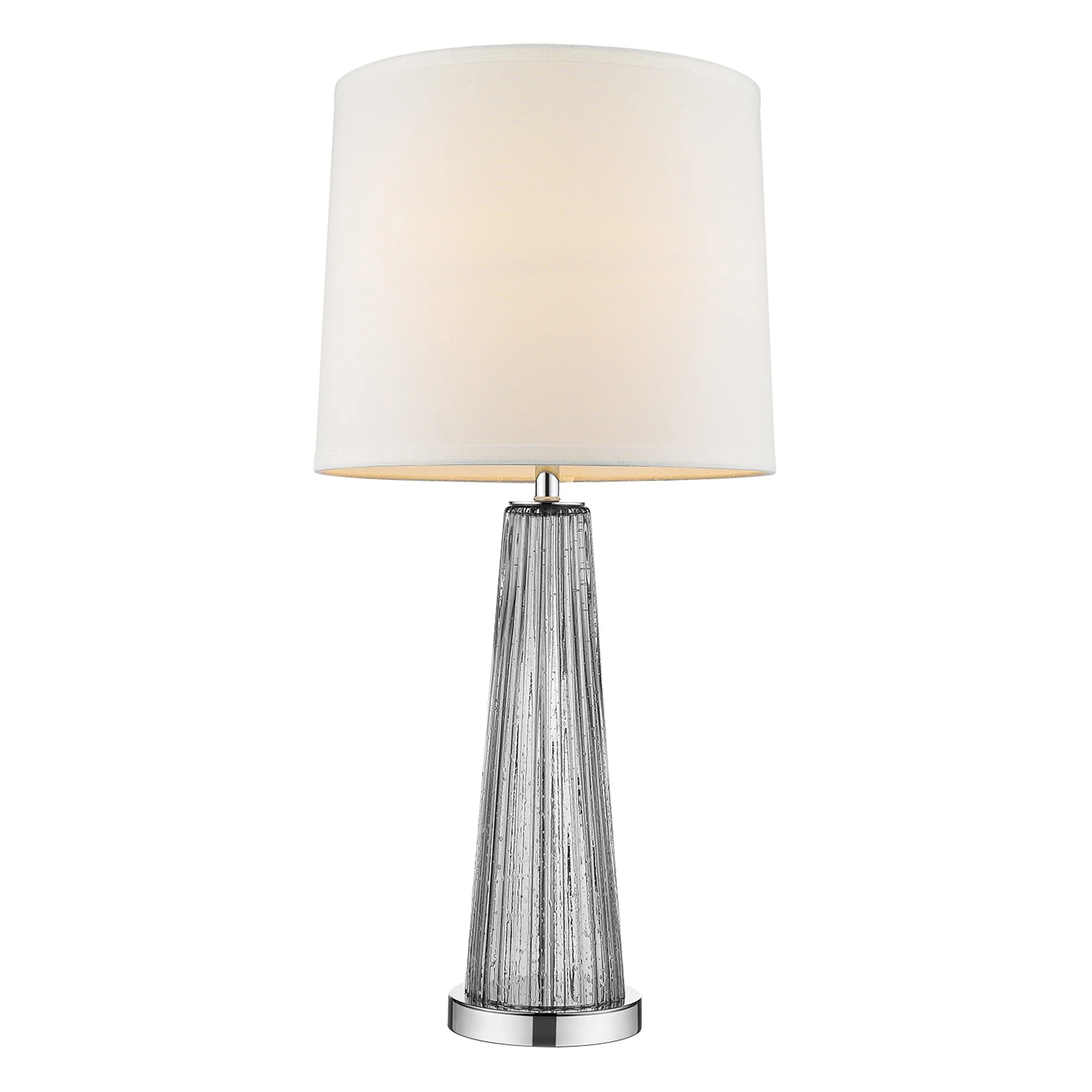 Chiara 1-Light Steel Glass And Polished Chrome Table Lamp With Off White Shantung Shade By Homeroots - Image 2