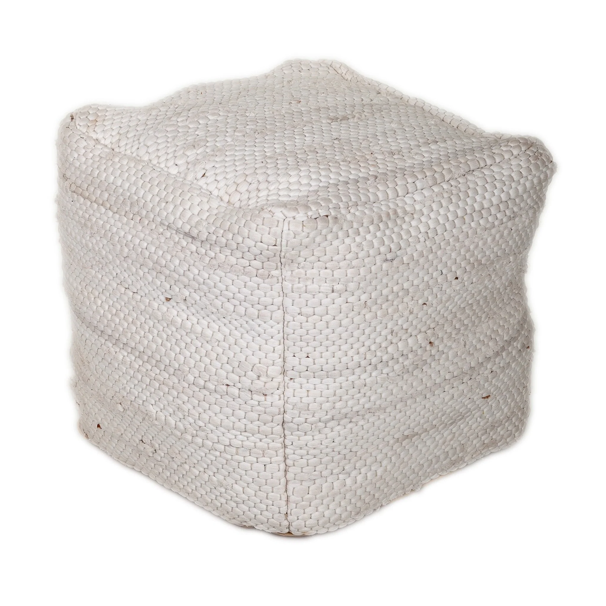 Chic Chunky White Textured Pouf By Homeroots - Image 2