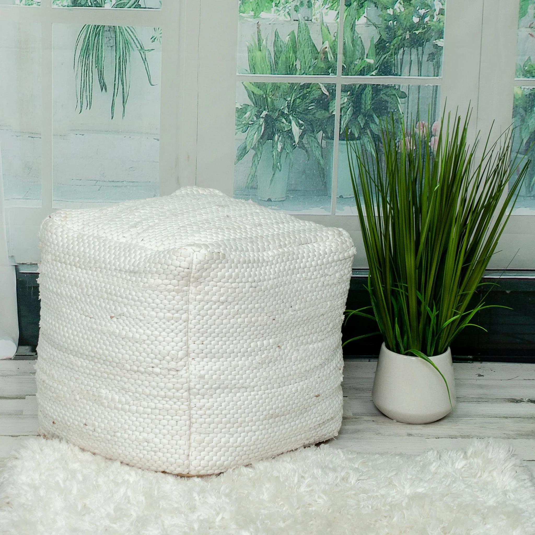 Chic Chunky White Textured Pouf By Homeroots - Image 3