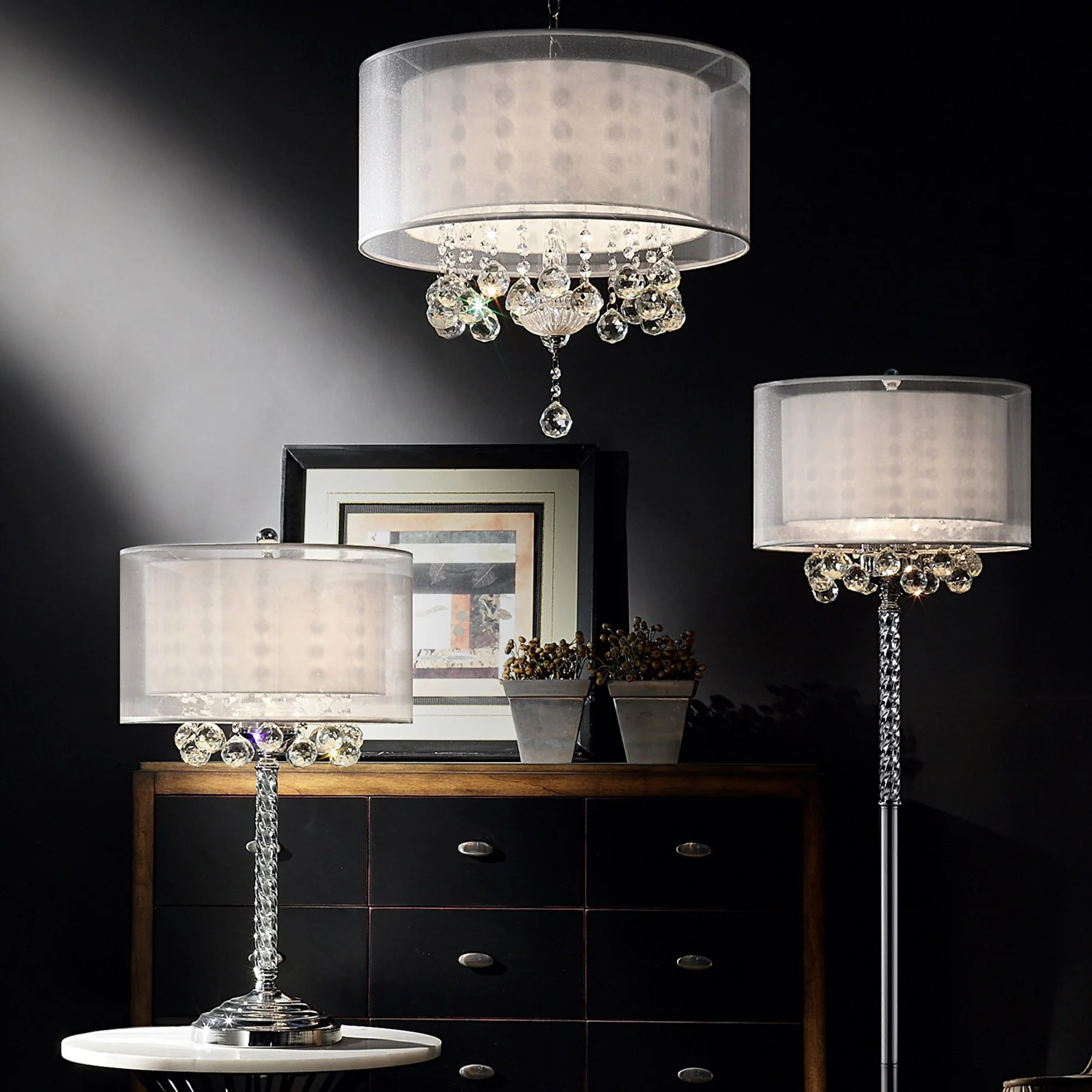 Chic Silver Floor Lamp with Crystal Accents and Silver Shade By Homeroots - Image 3