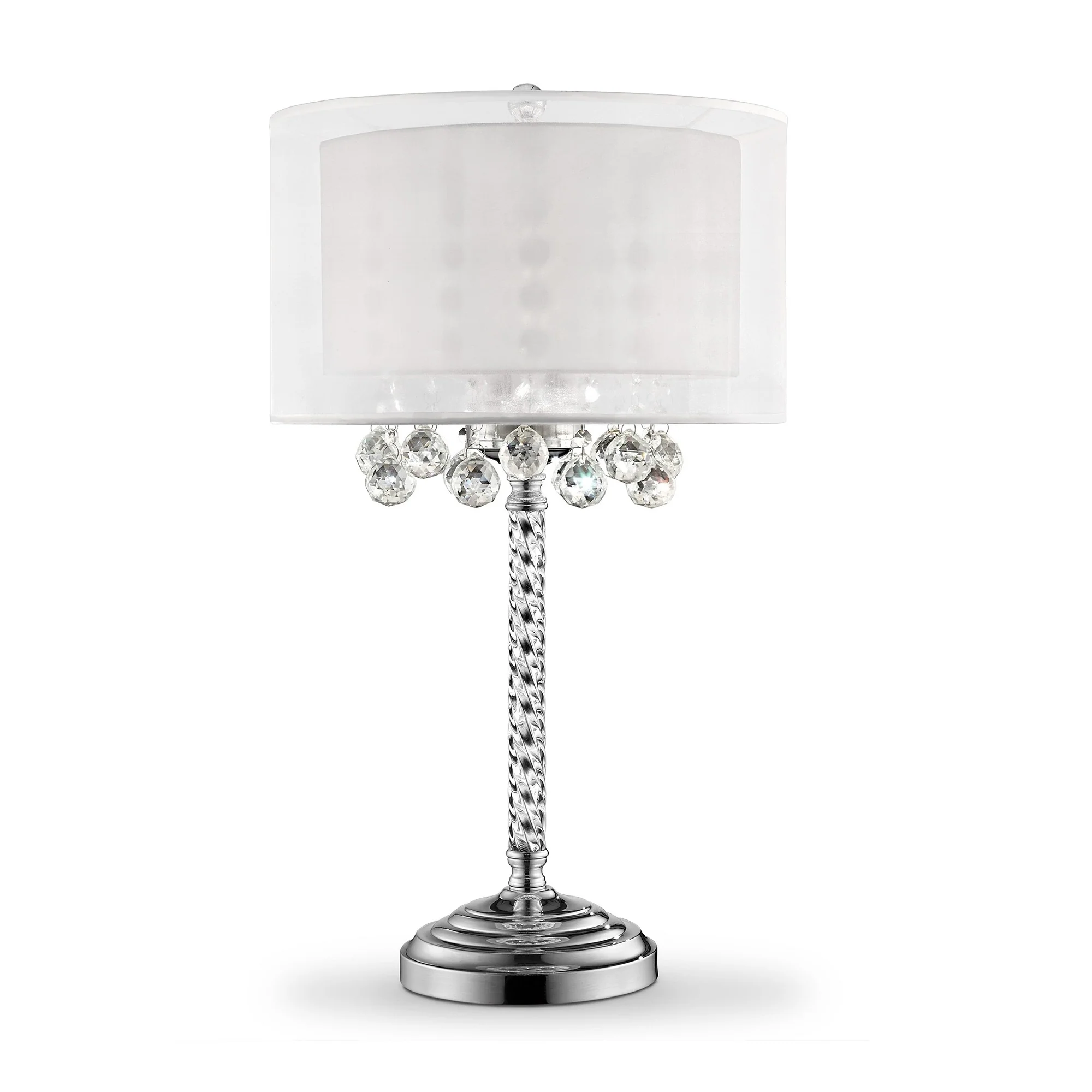 Chic Silver Tall Table Lamp with Crystal Accents and Silver Shade By Homeroots - Image 2