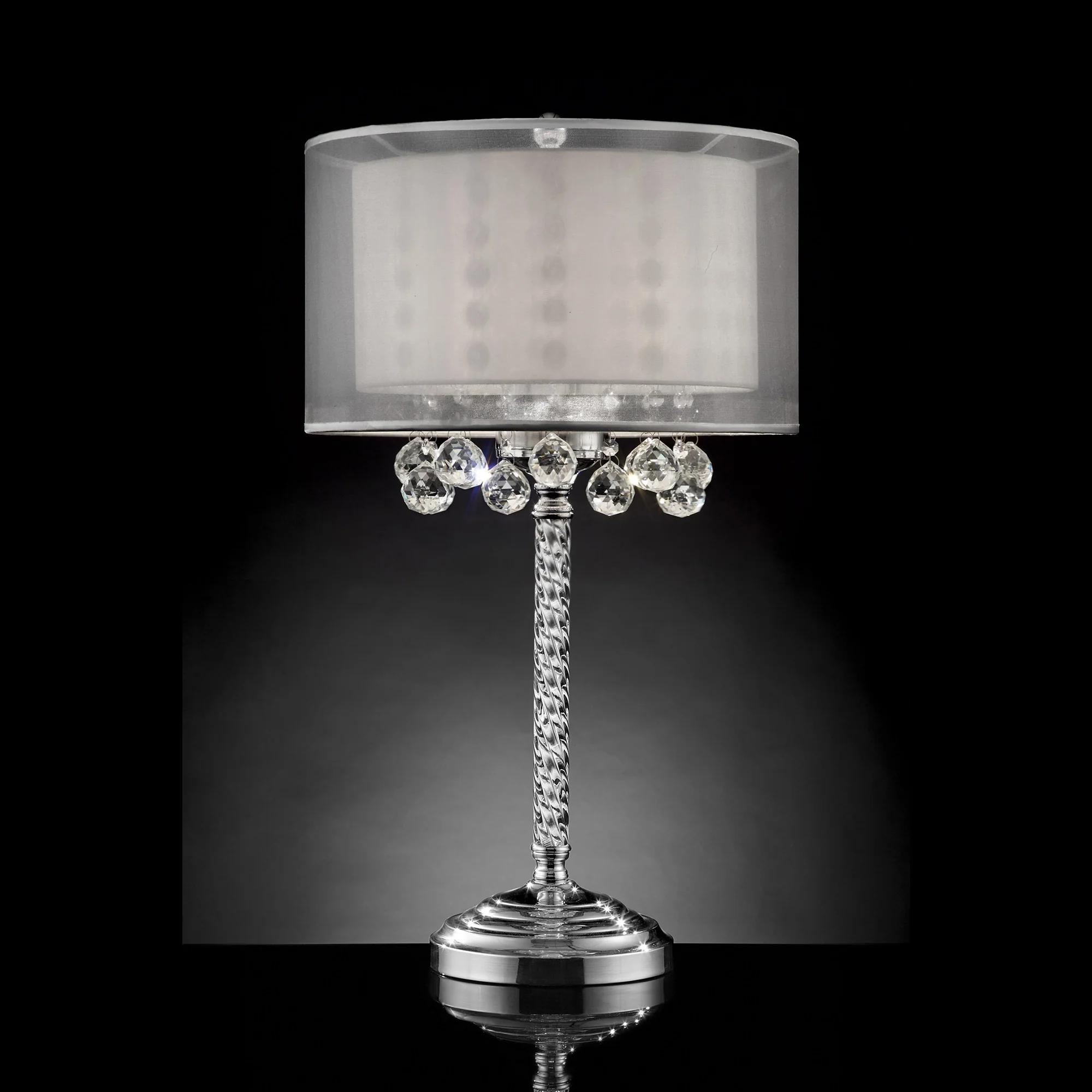 Chic Silver Tall Table Lamp with Crystal Accents and Silver Shade By Homeroots - Image 3