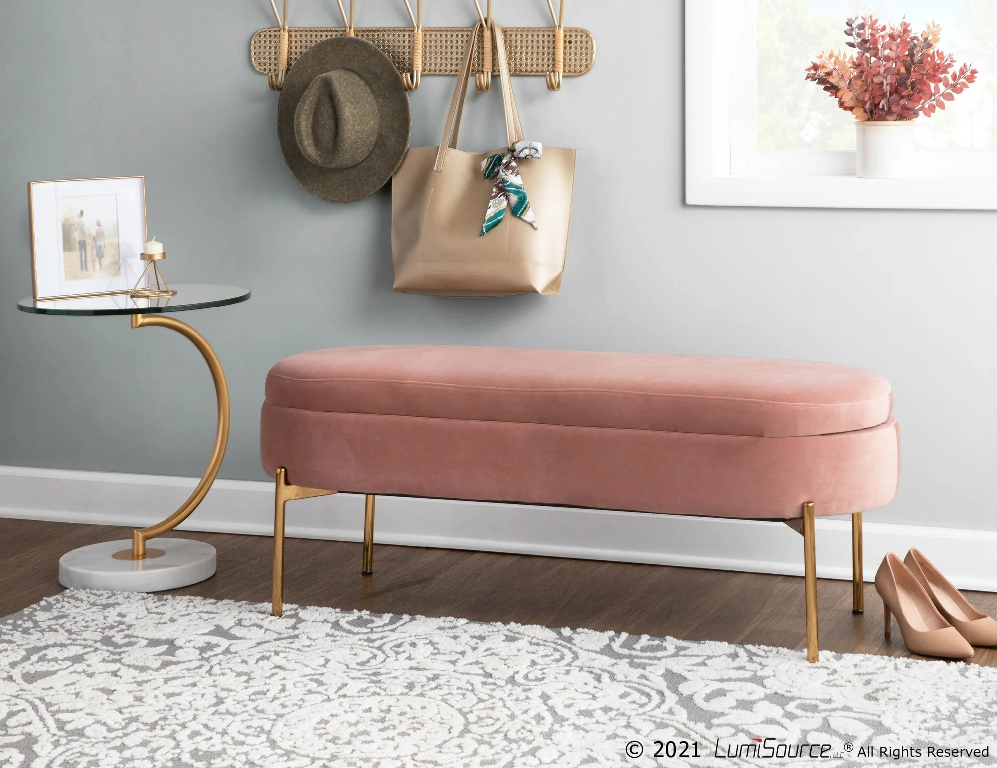 Chloe Storage Bench Pink By LumiSource - Image 6