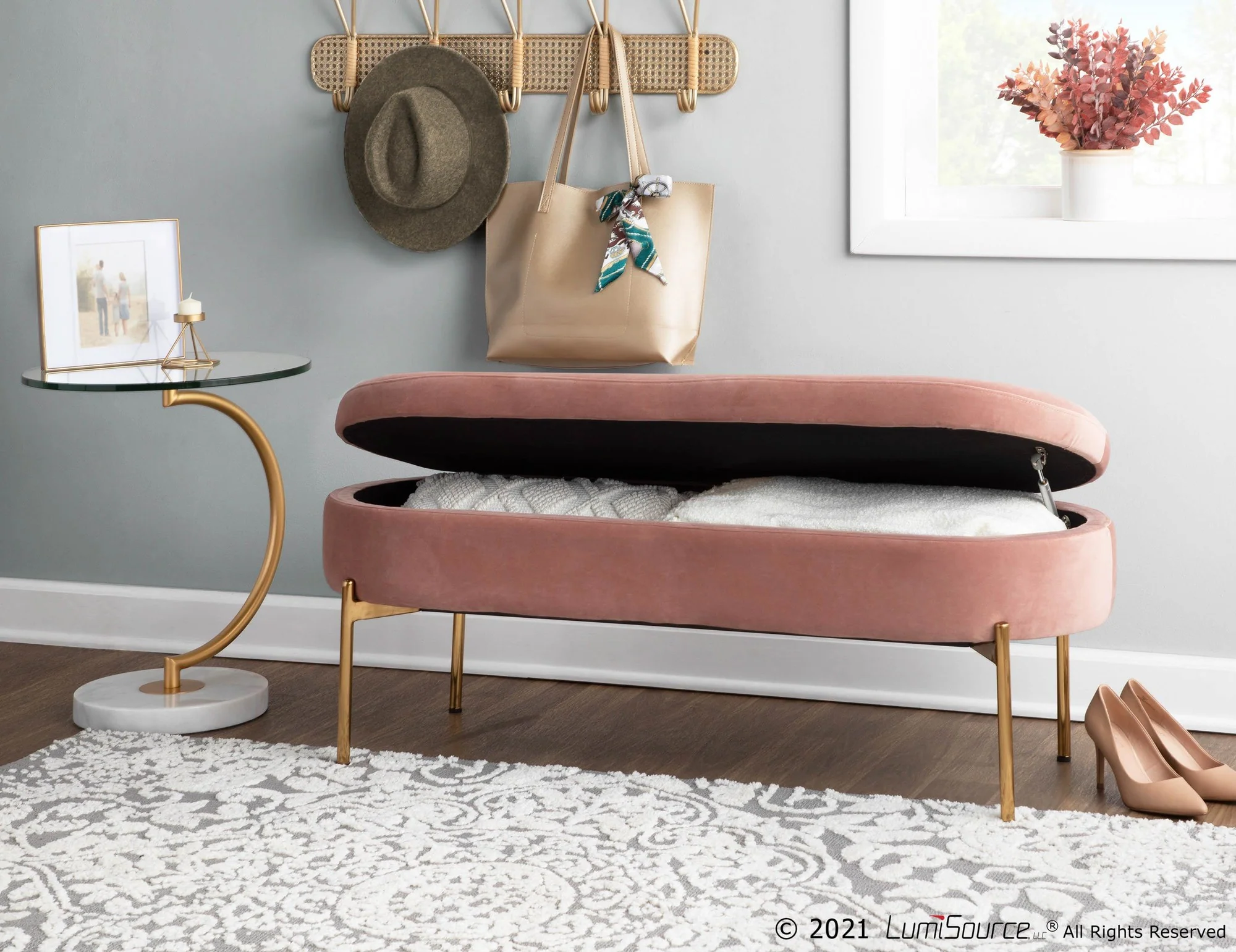 Chloe Storage Bench Pink By LumiSource - Image 7