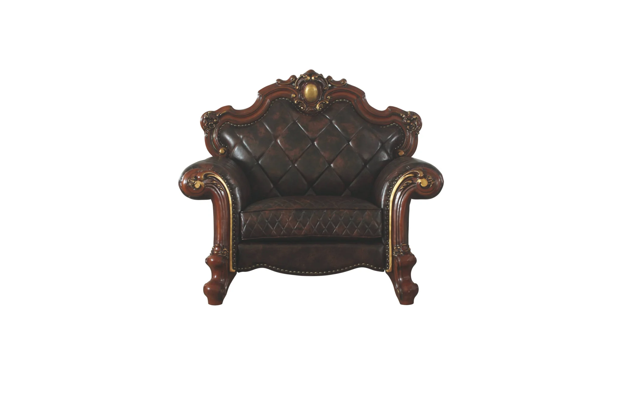 Chocolate Faux Leather Tufted Chesterfield Chair And Toss Pillow By Homeroots - Image 2