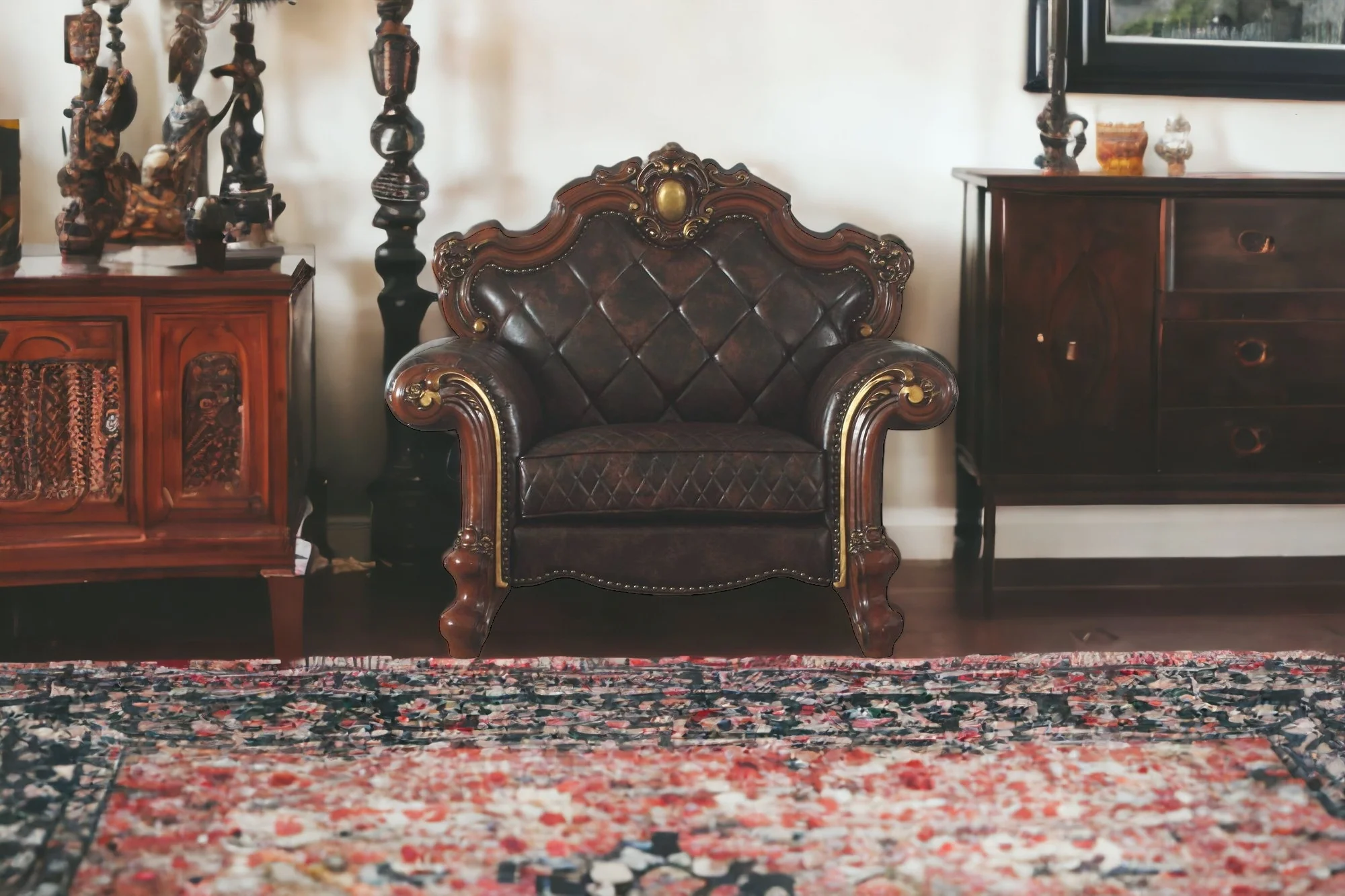 Chocolate Faux Leather Tufted Chesterfield Chair And Toss Pillow By Homeroots - Image 4