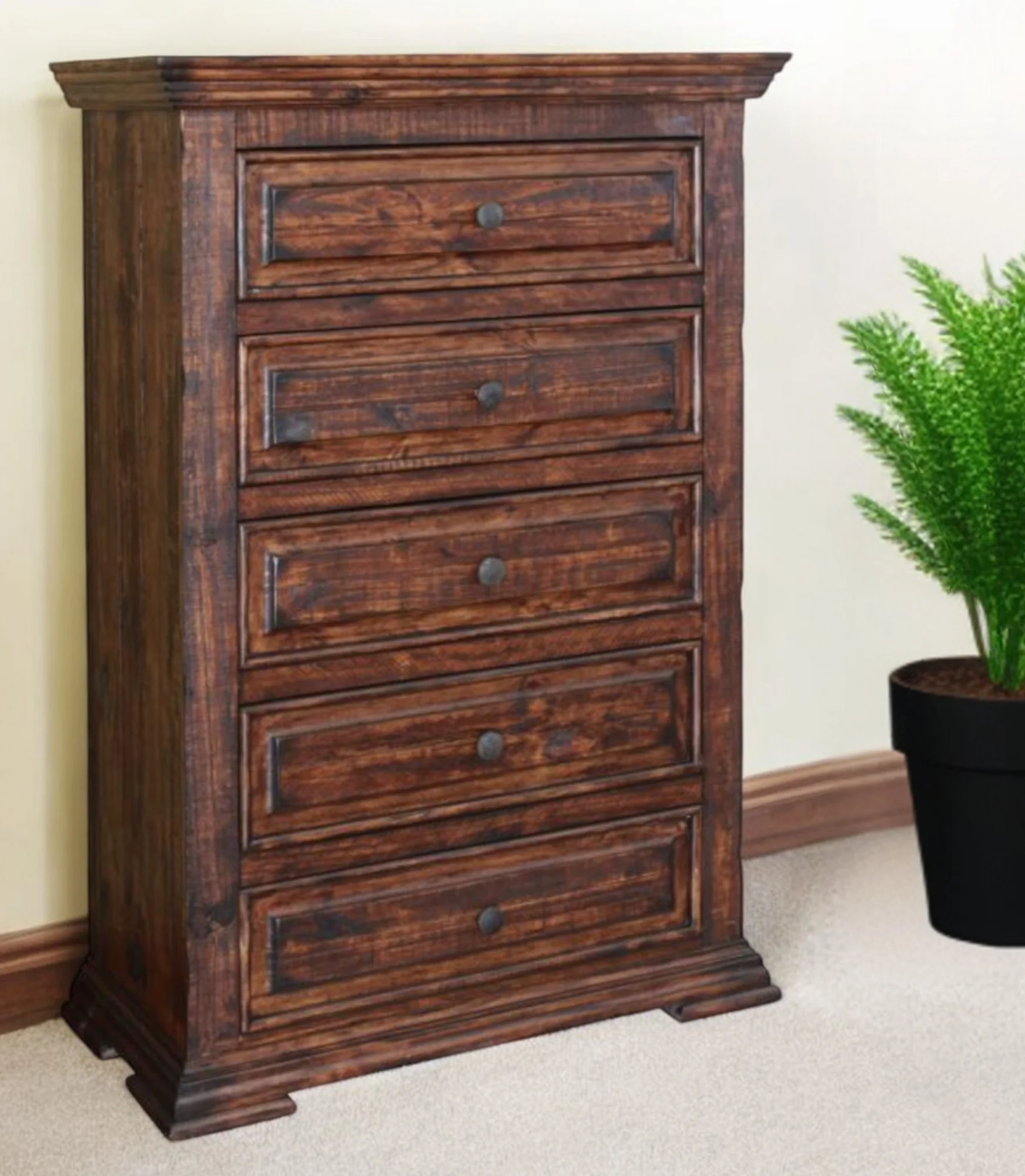 Chocolate Solid Wood Five Drawer Chest By Homeroots - Image 2
