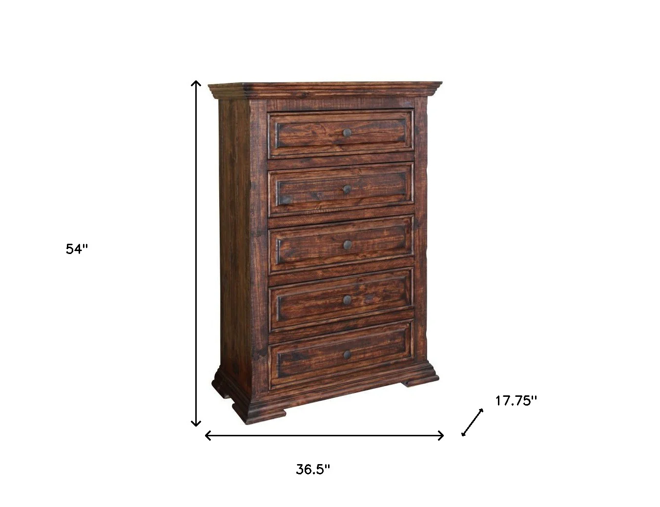 Chocolate Solid Wood Five Drawer Chest By Homeroots - Image 4