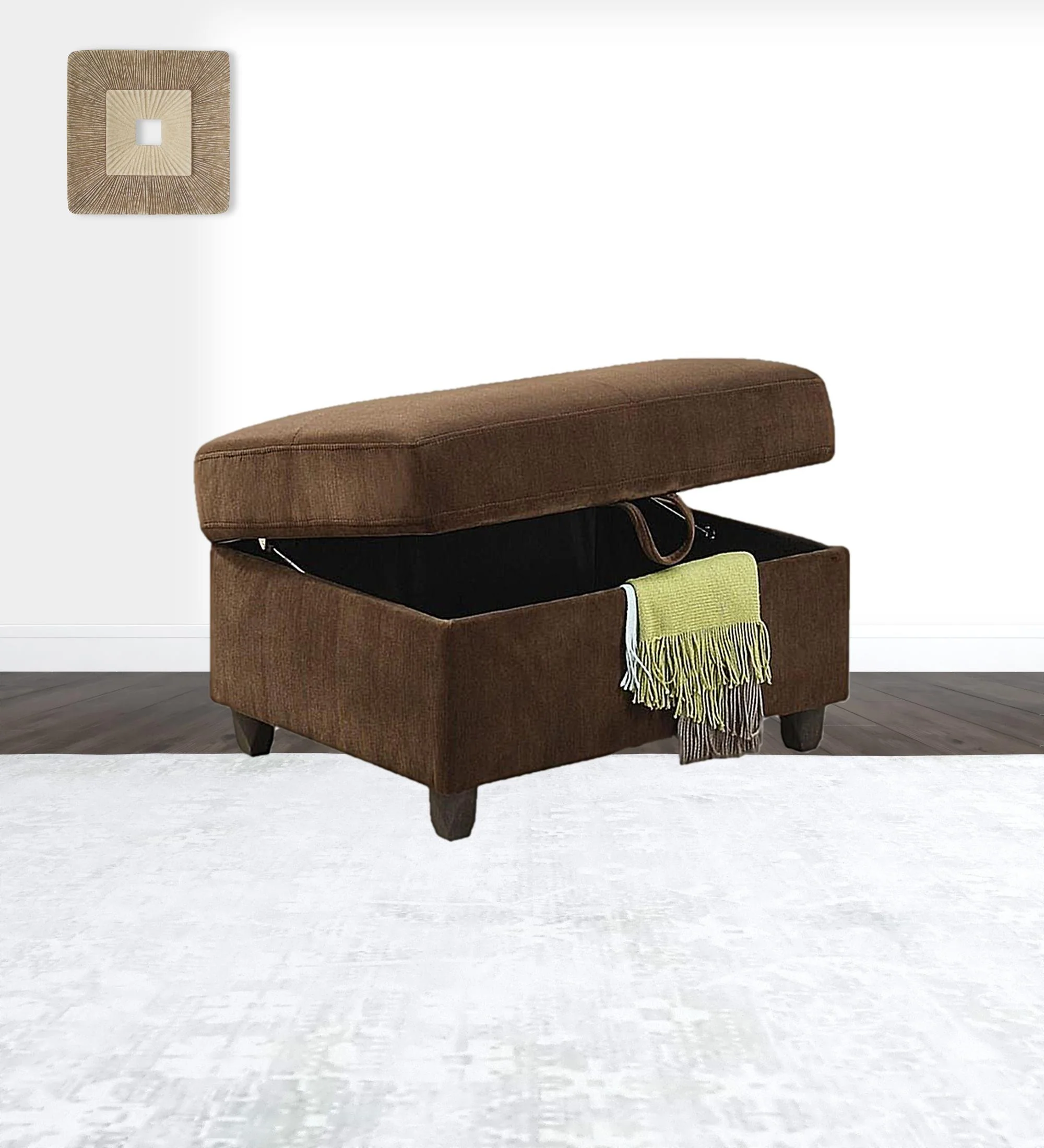 Chocolate Velvet Ottoman With Storage By Homeroots - Image 2