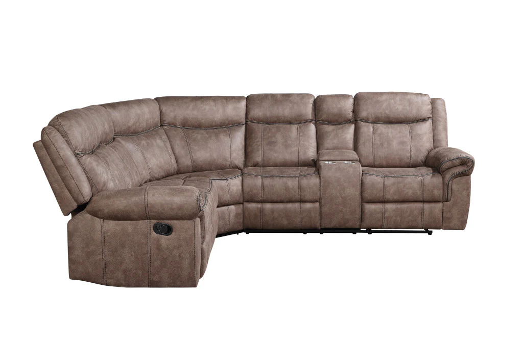 Chocolate Velvet Reclining L Shaped Six Piece Corner Sectional With Console By Homeroots - Image 4