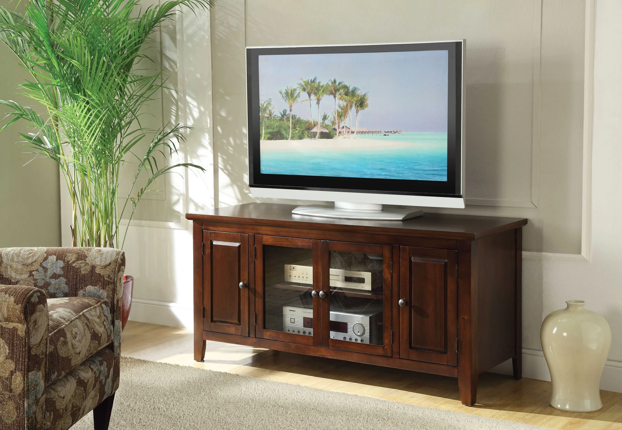 Chocolate Wood Glass TV Stand for Flat Screen TVs up to ' By Homeroots - Image 2