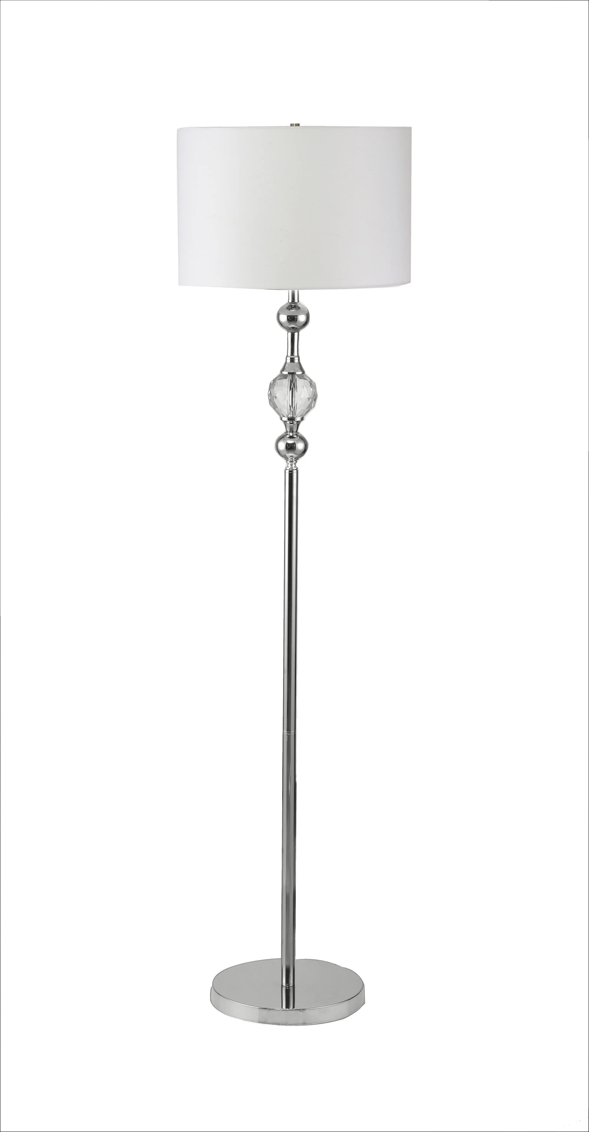 Chrome and Crystal Orb Shaped Floor Lamp With White Drum Shade By Homeroots - Image 2