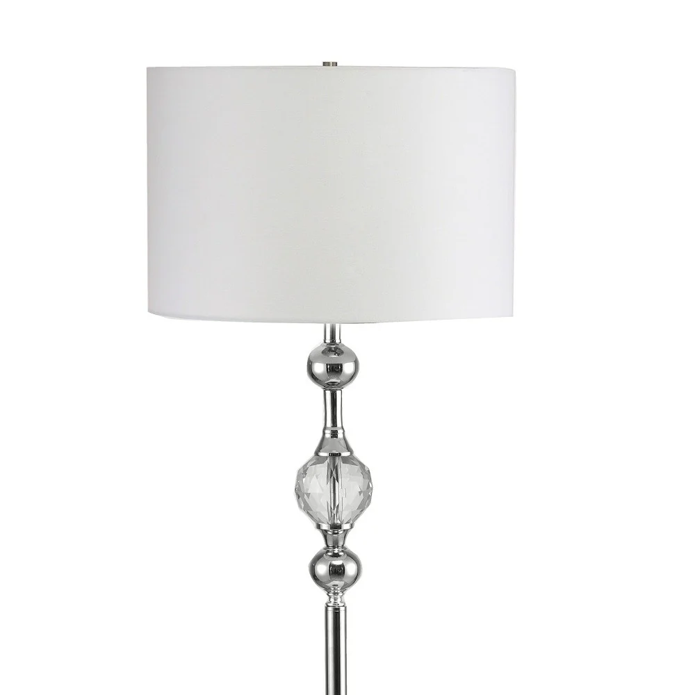 Chrome and Crystal Orb Shaped Floor Lamp With White Drum Shade By Homeroots - Image 4
