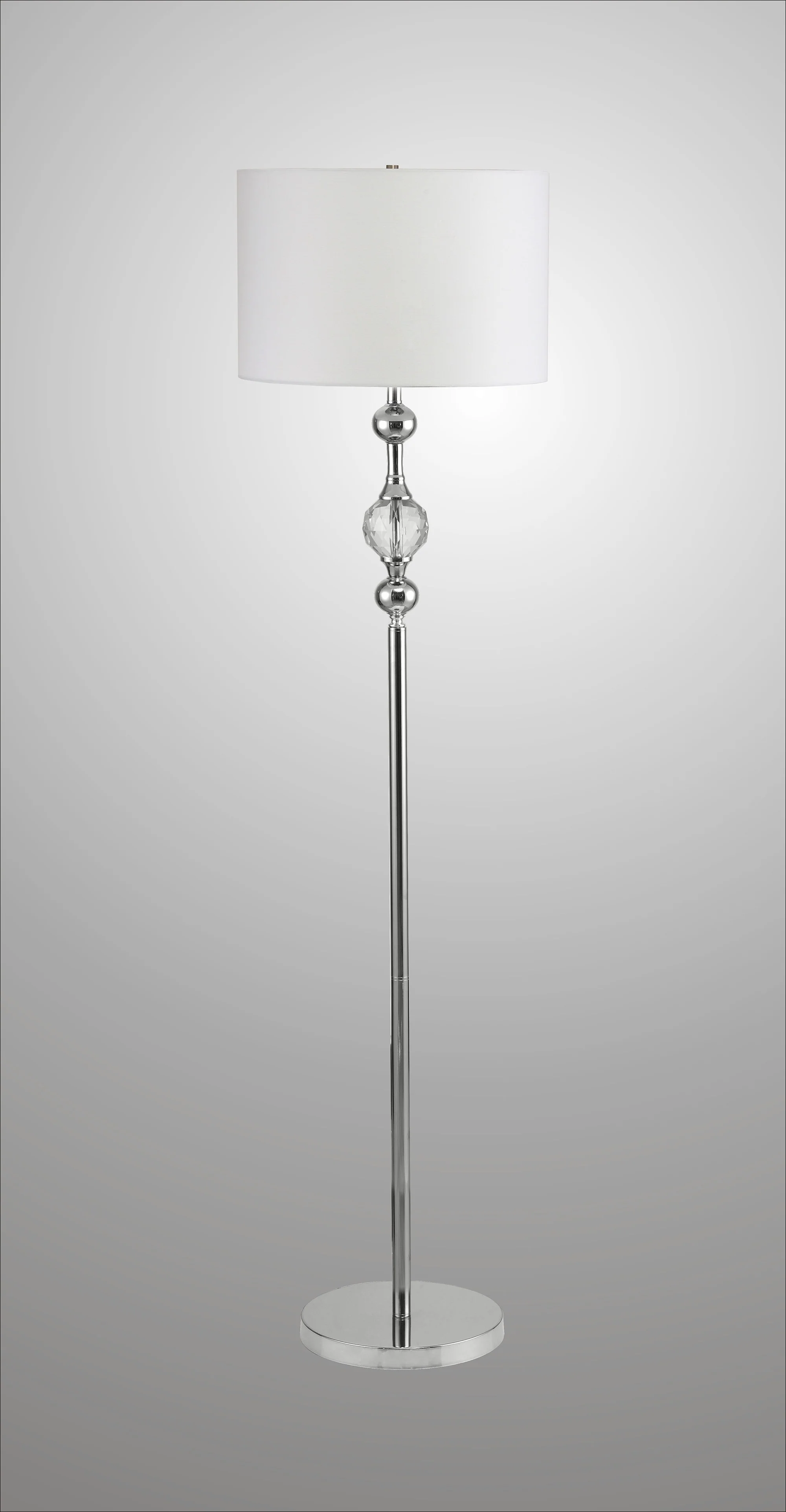 Chrome and Crystal Orb Shaped Floor Lamp With White Drum Shade By Homeroots - Image 6