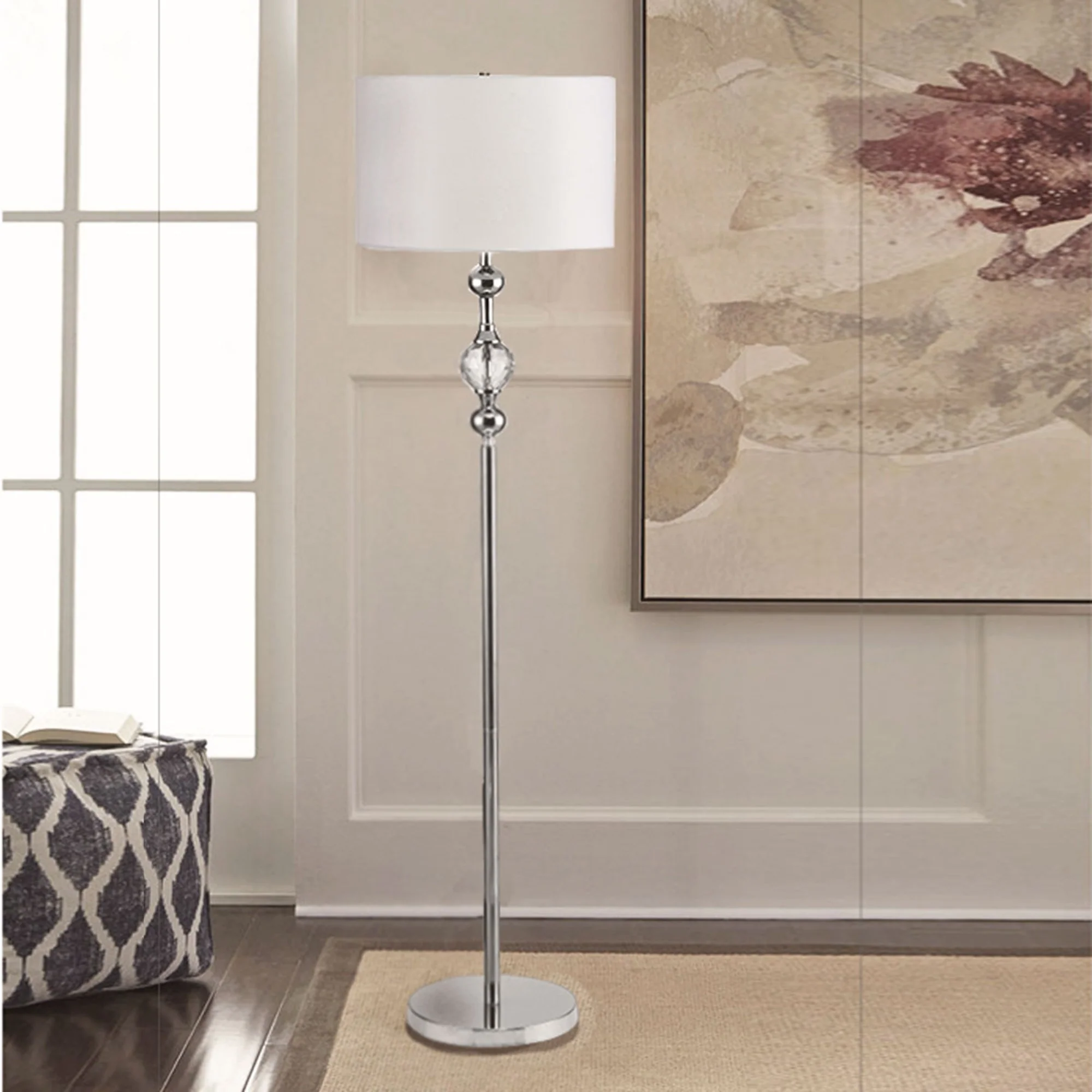 Chrome and Crystal Orb Shaped Floor Lamp With White Drum Shade By Homeroots - Image 7