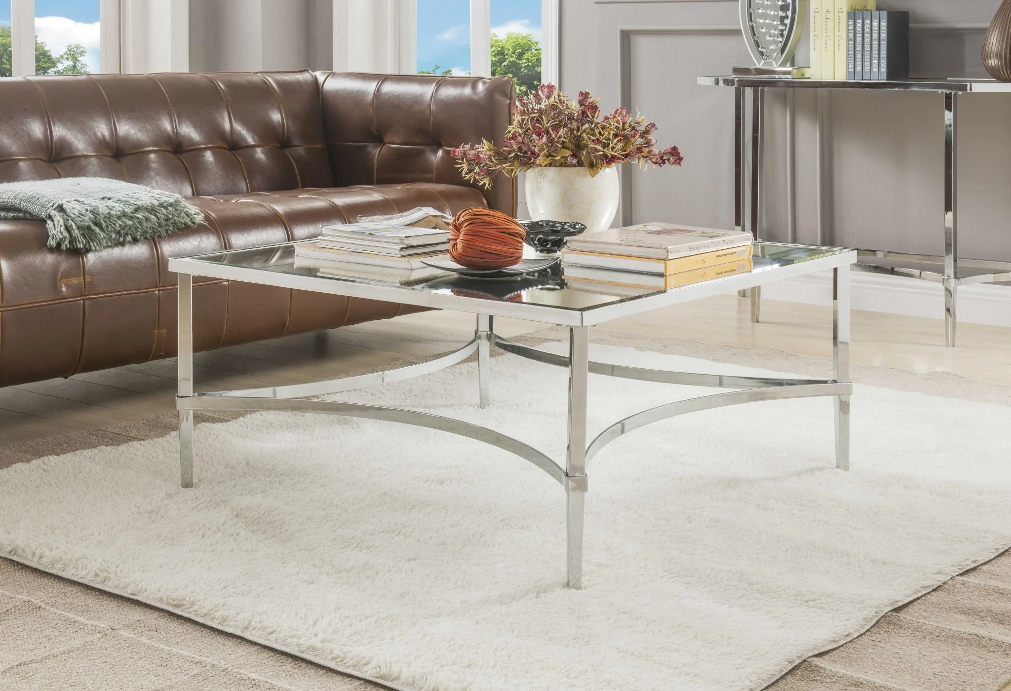 Chrome And Mirrored Coffee Table By Homeroots - Image 3