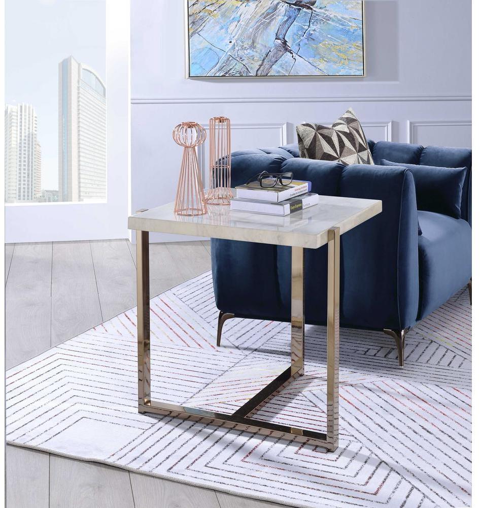 Chrome And White Metal Tube End Table By Homeroots - Image 3