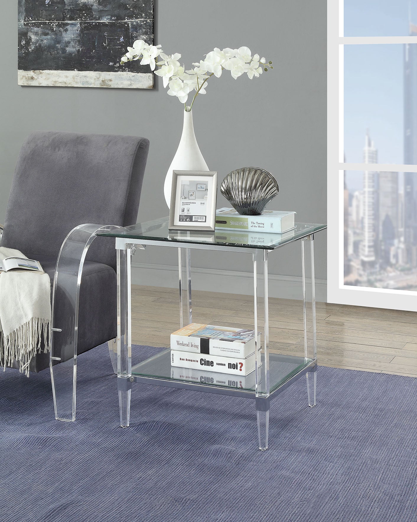 Chrome Clear Acrylic And Glass End Table By Homeroots - 318989 - Image 2