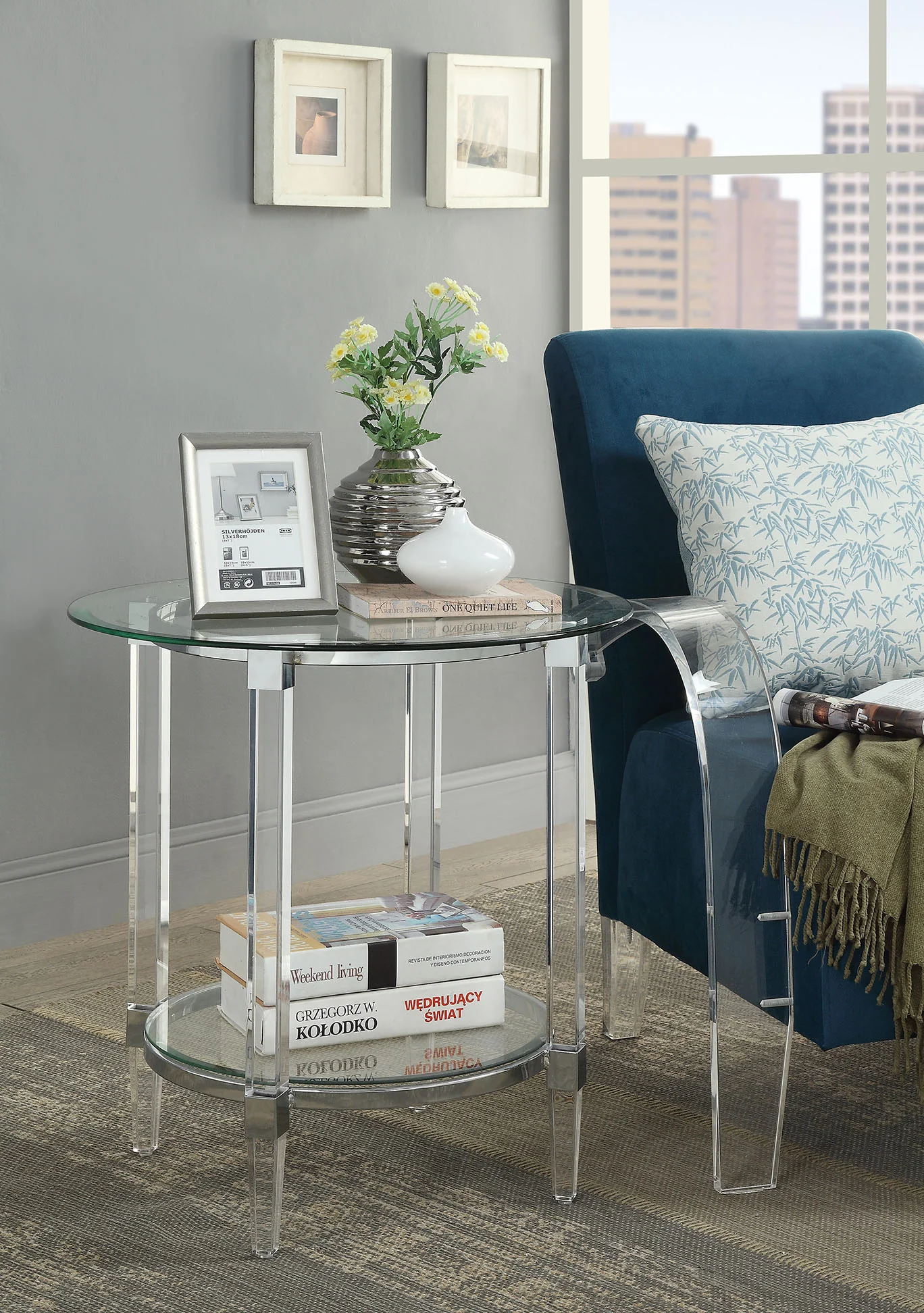 Chrome Clear Acrylic And Glass End Table By Homeroots - 318991 - Image 2