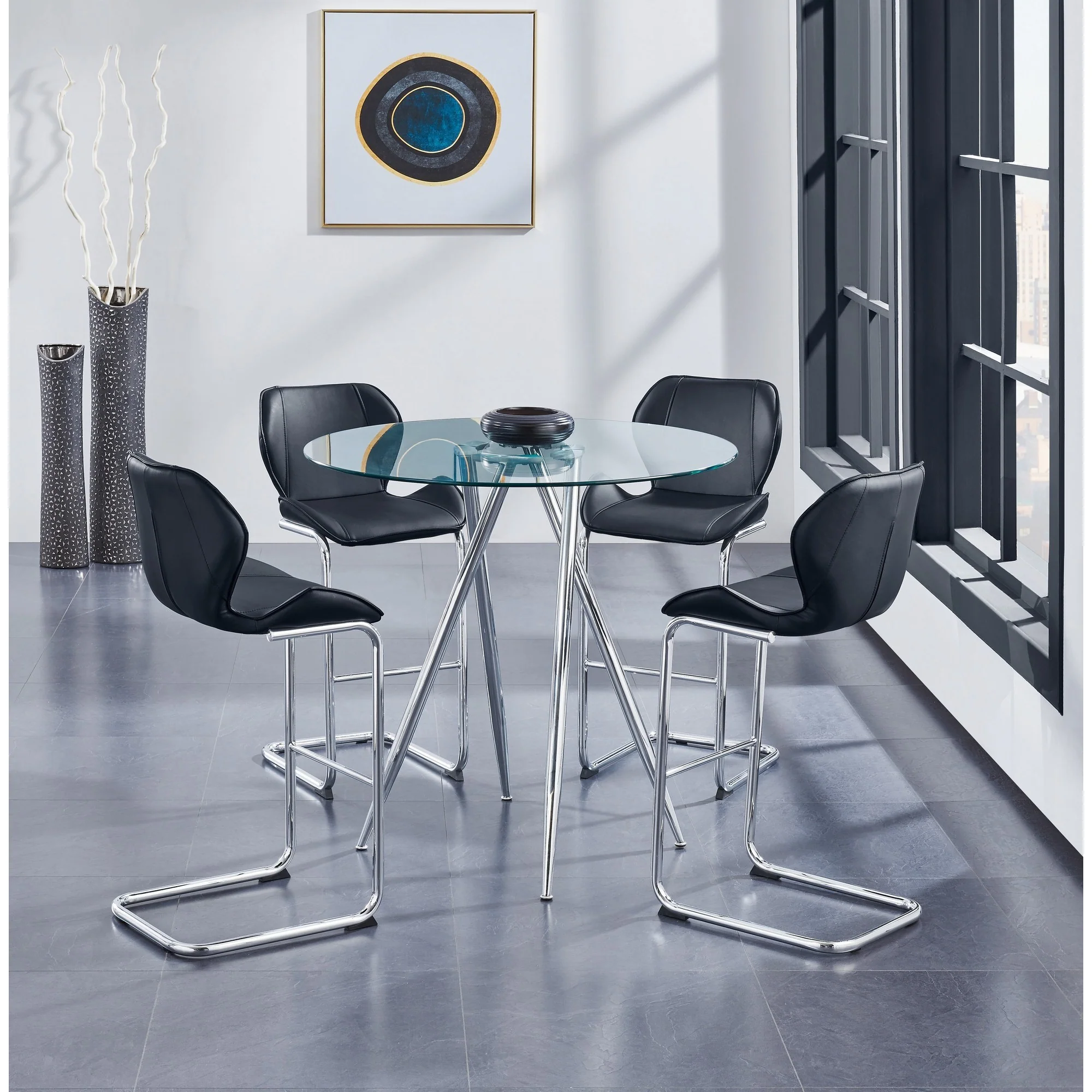 Chrome Metal Legs Bar Table with Round Tempered Glass Top By Homeroots - Image 2