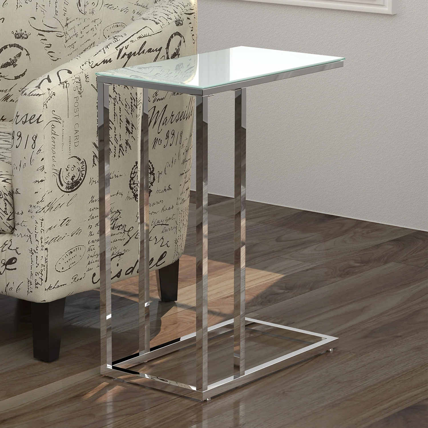 Chrome Metal Tempered Glass Accent Table By Homeroots - Image 6