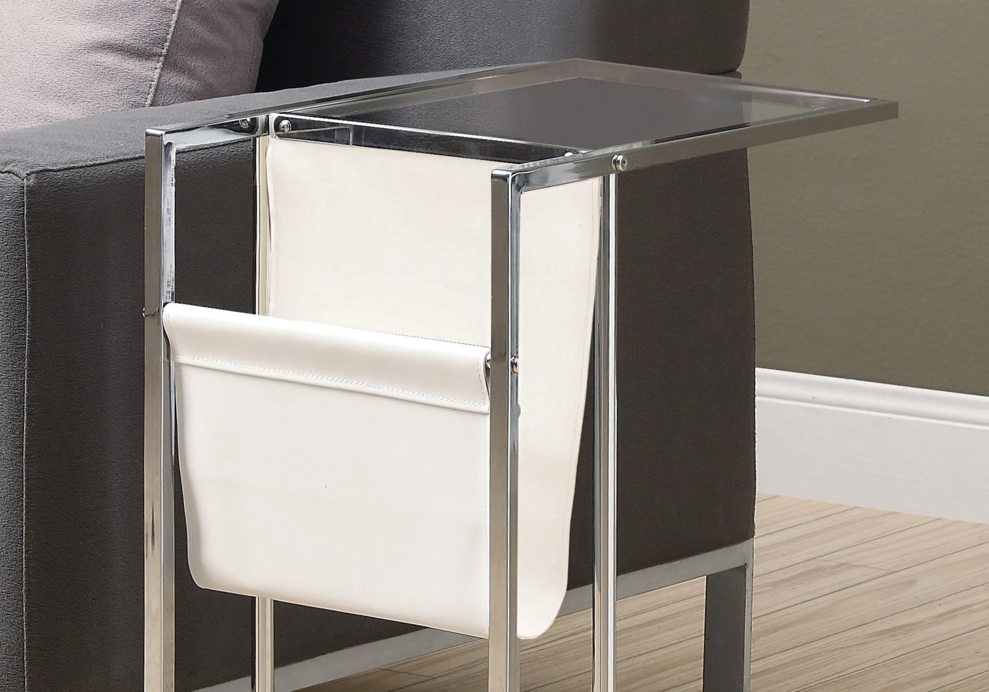 Chrome Tempered Glass Leather Look Accent Table By Homeroots - Image 2