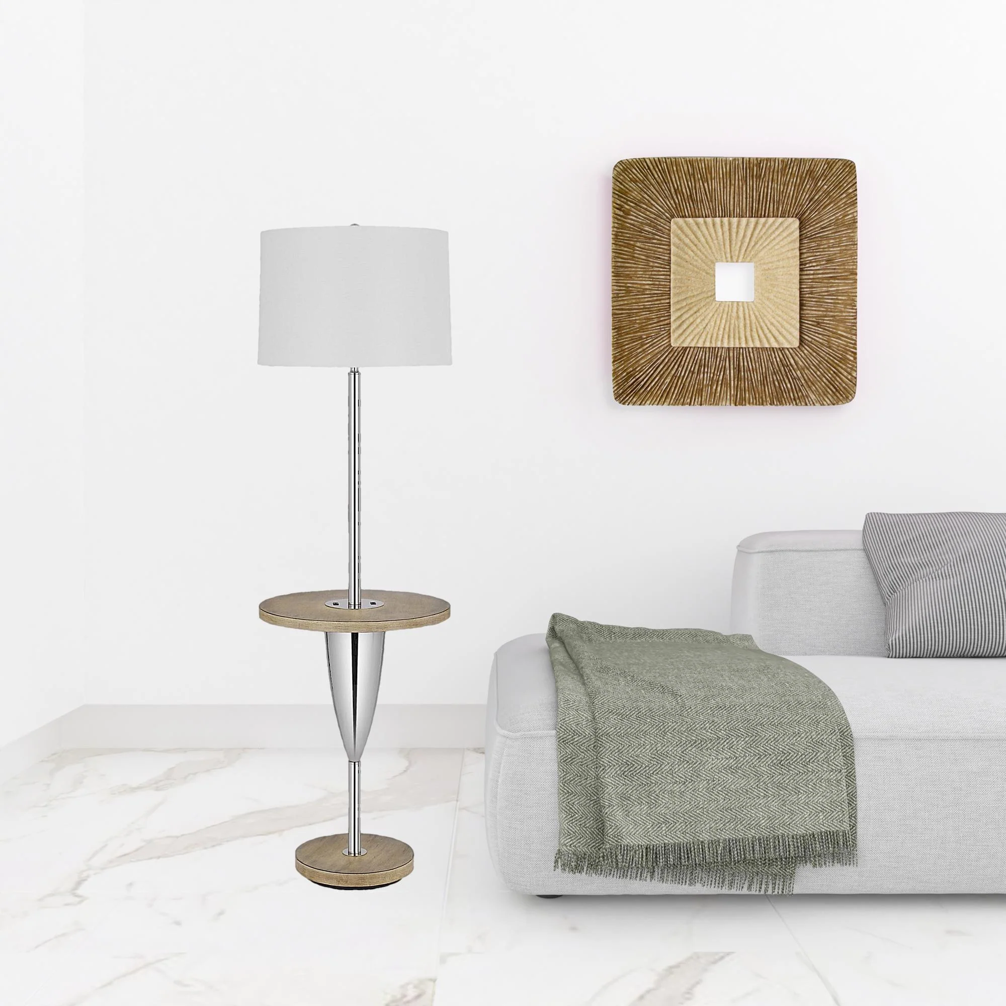 Chrome Tray Table Floor Lamp With White Square Shade By Homeroots - Image 2