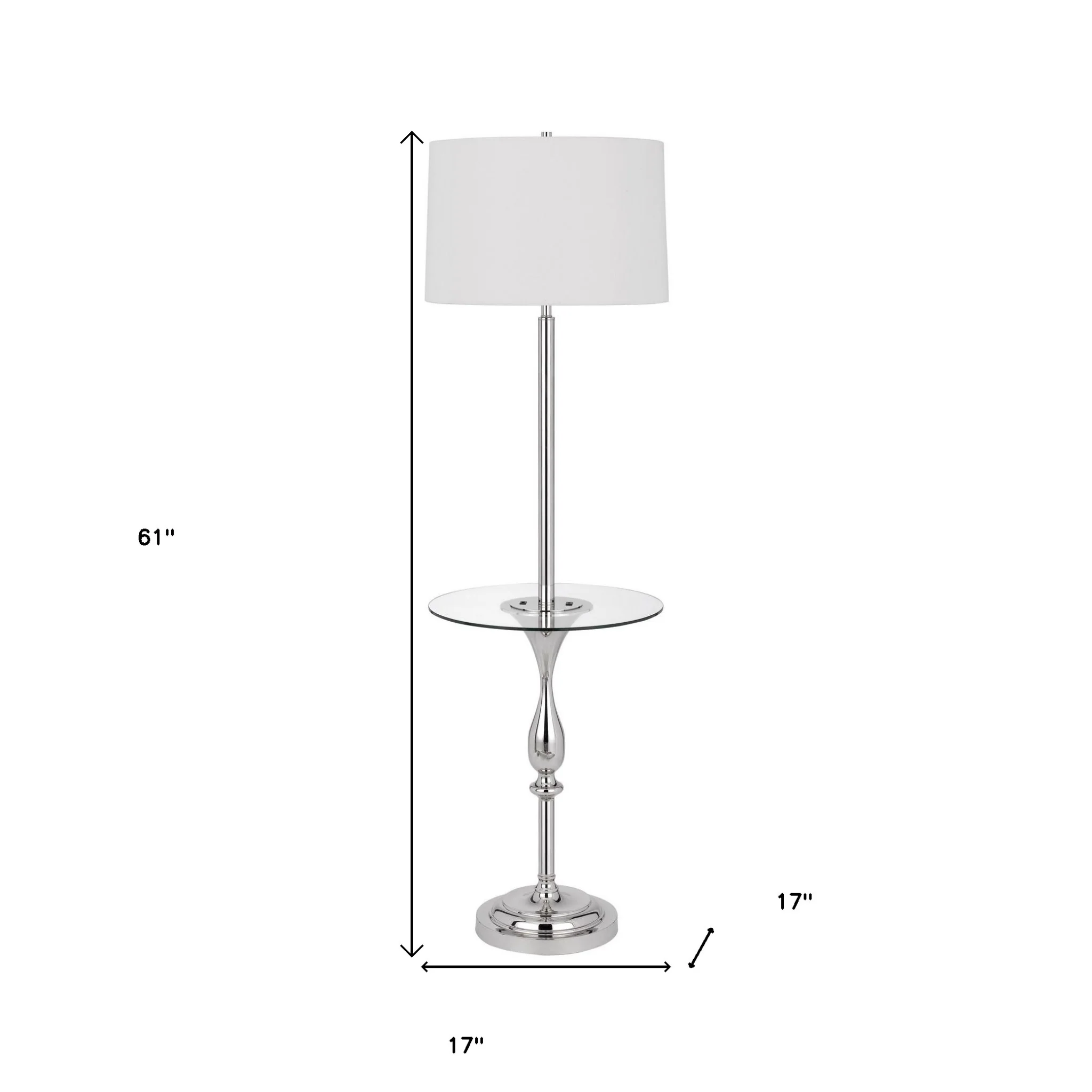 Chrome Tray Table Floor Lamp With White Transparent Glass Square Shade By Homeroots - Image 5