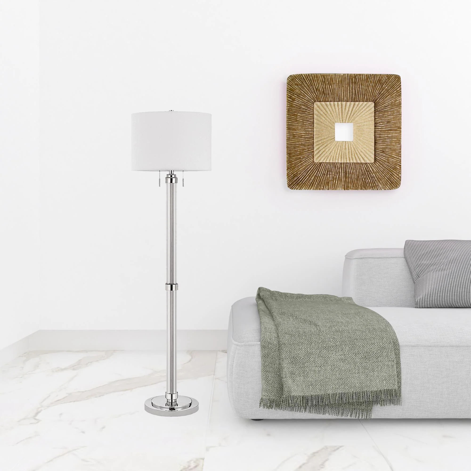 Chrome Two Light Traditional Shaped Floor Lamp With White Rectangular Shade By Homeroots - Image 3