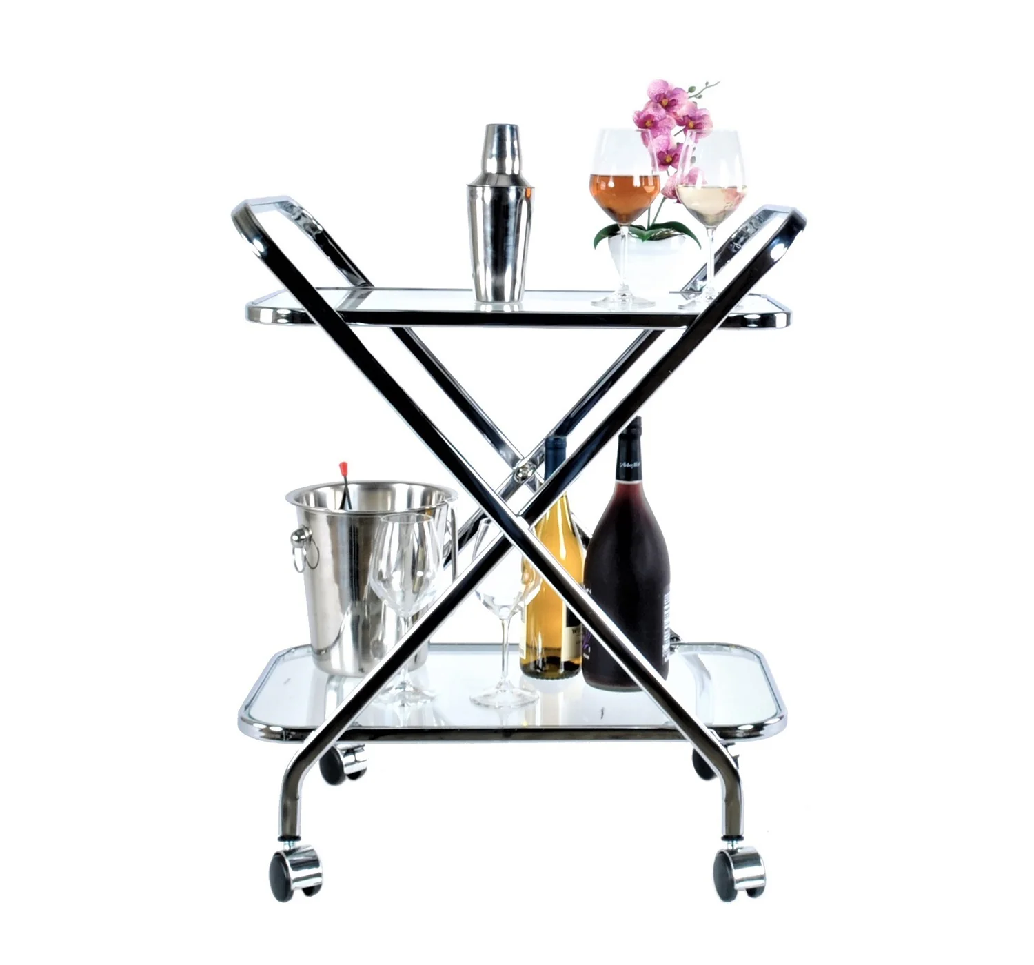 Chrome XShape Bar Cart By Homeroots - Image 2