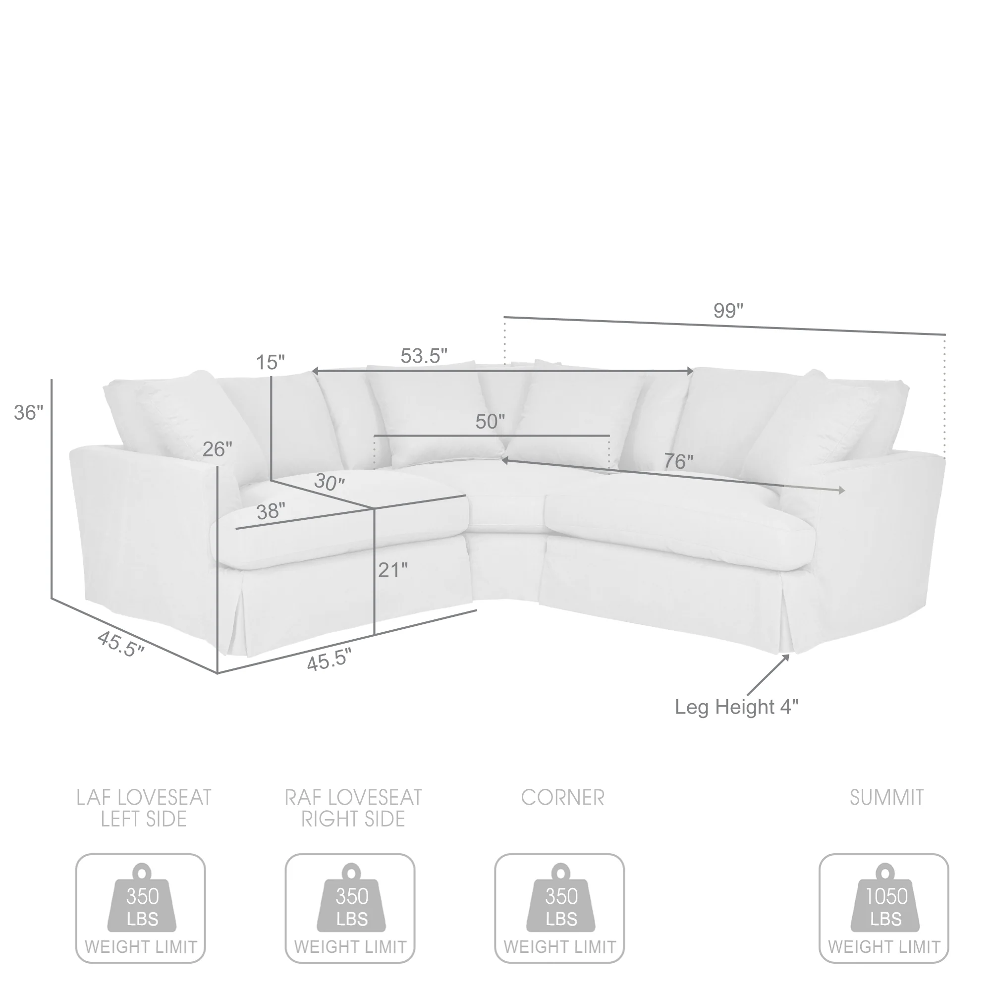 Ciara Upholstered 3 Piece Sectional Sofa in Slate Gray  By Armen Living - Image 8
