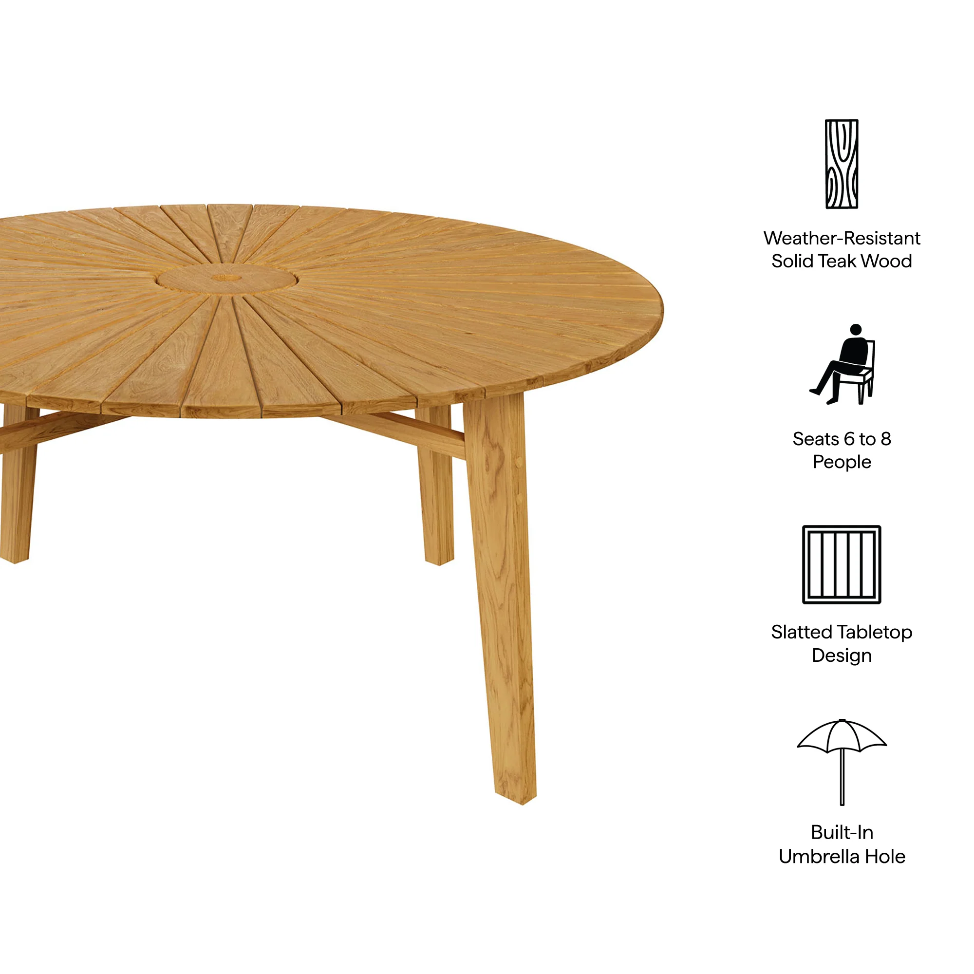 Cielo 59" Sunburst Outdoor Patio Teak Dining Table by Modway - Image 9